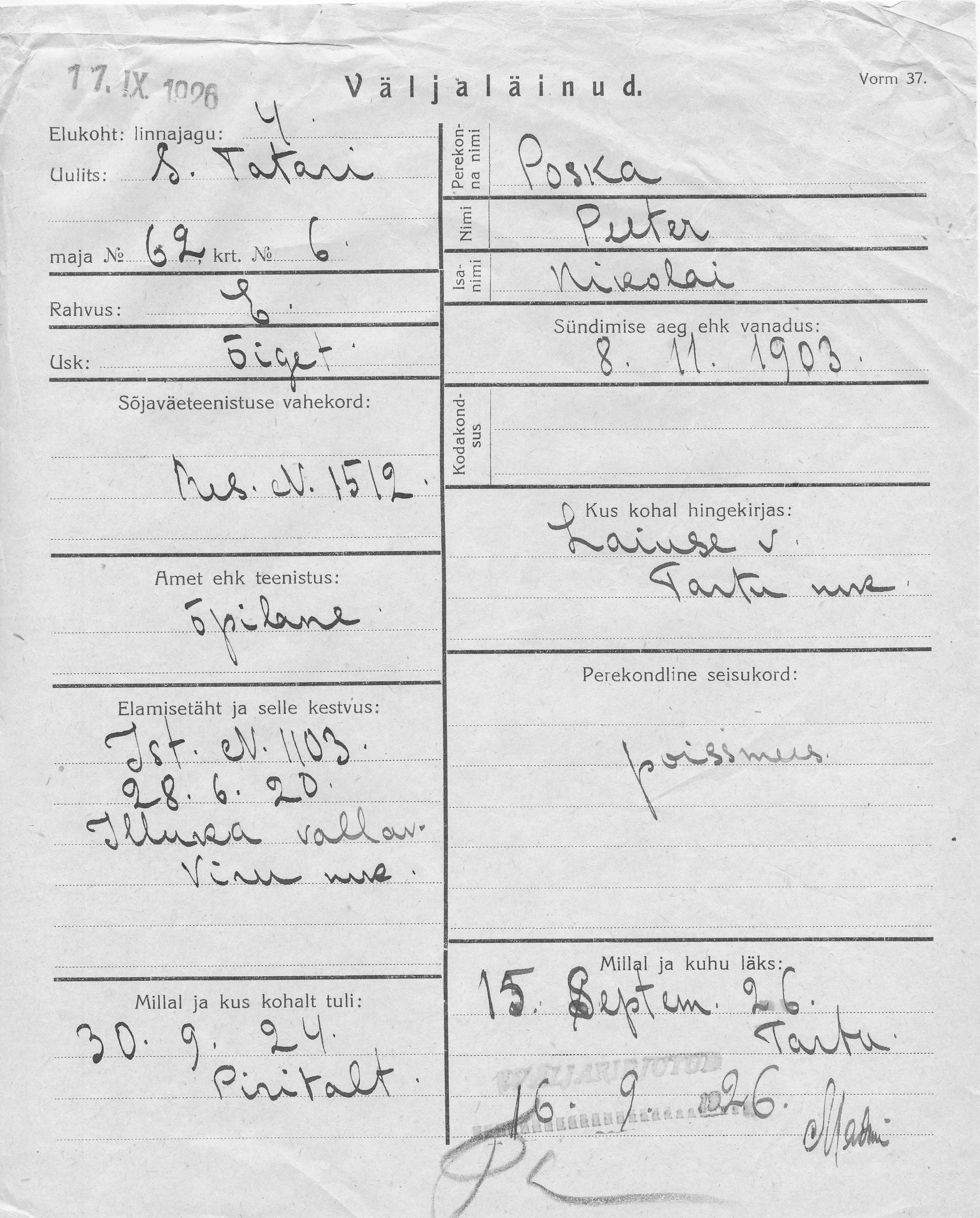 Poska, Peeter, Nikolai