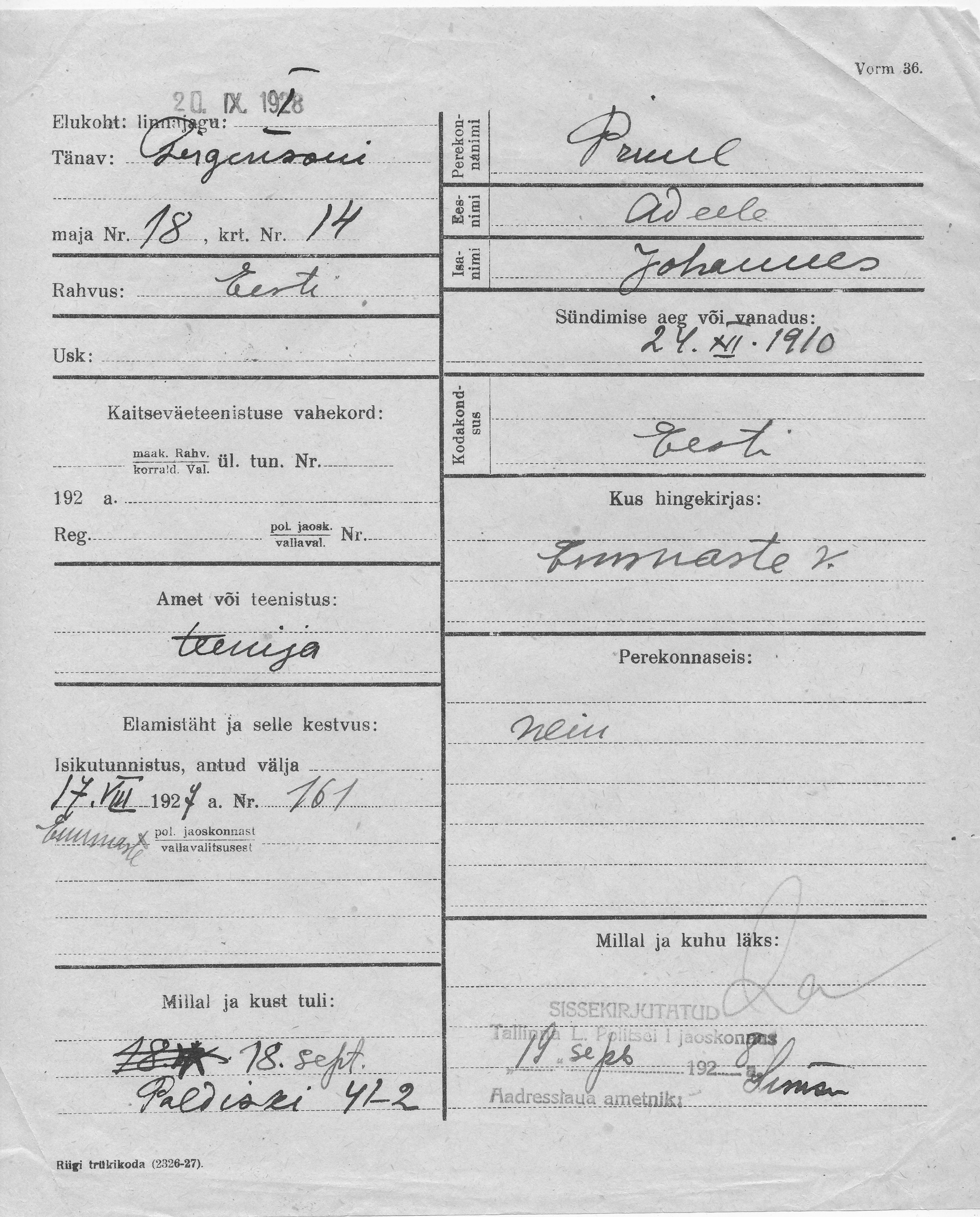 Pruul, Adeele, Johannes