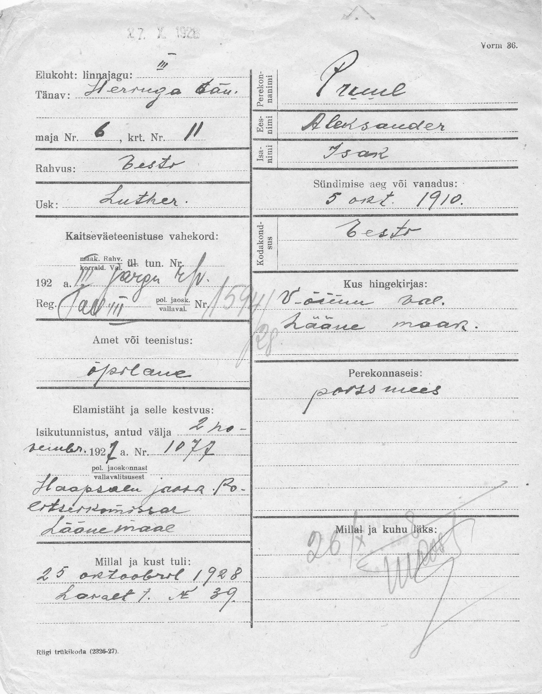 Pruul, Aleksander, Isak