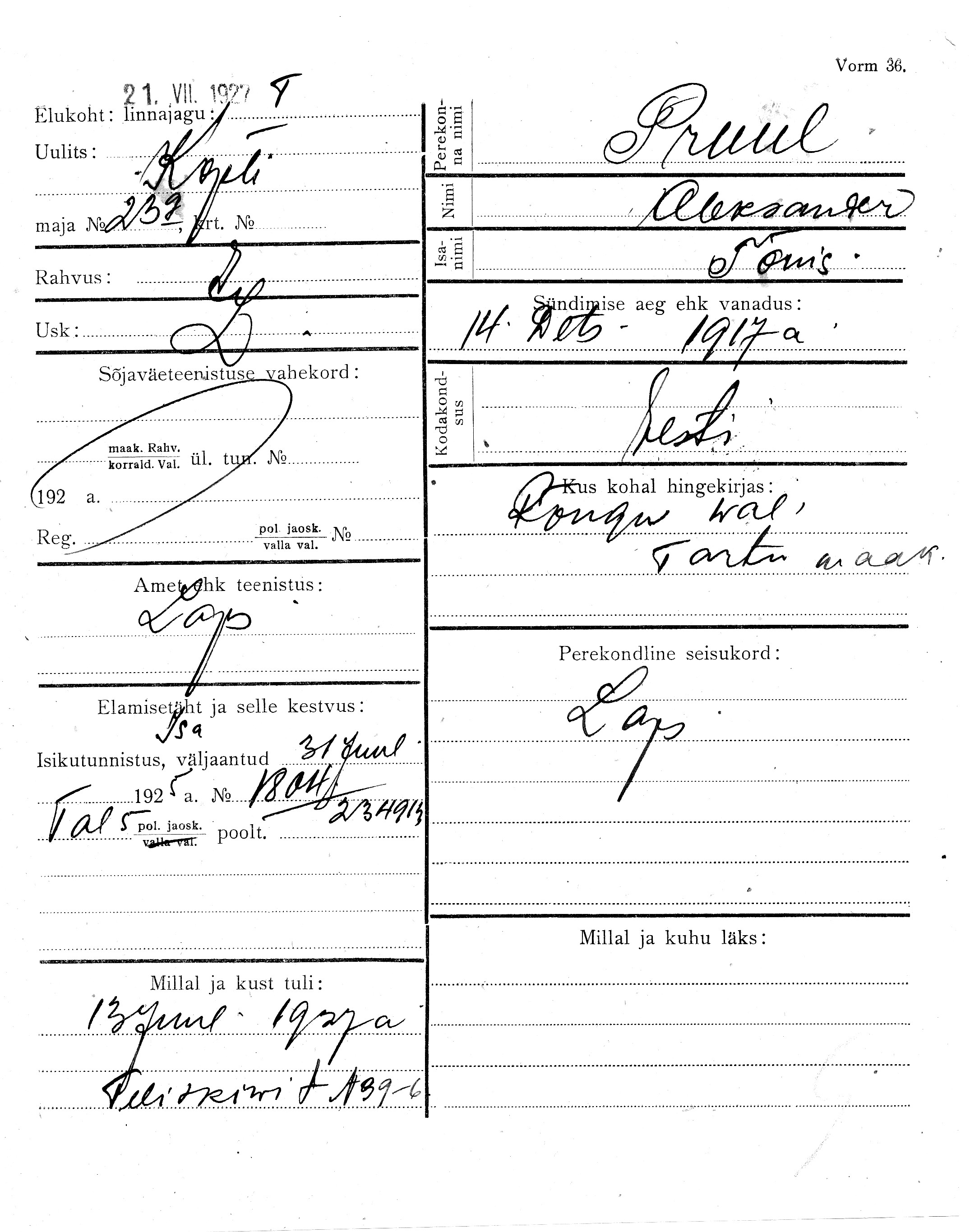 Pruul, Aleksander, Tõnis