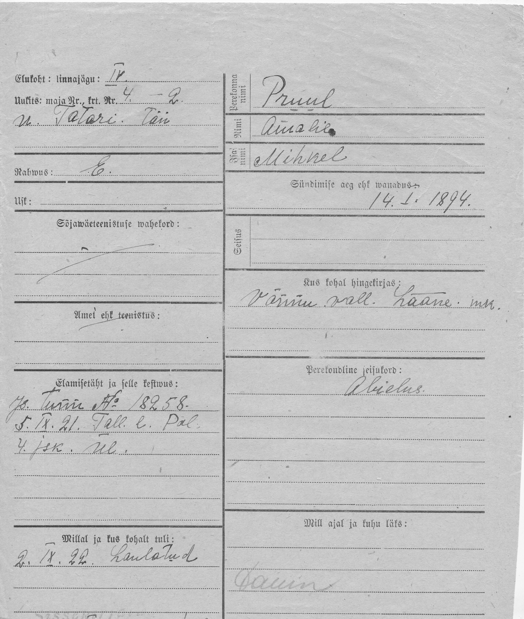 Pruul, Amalie, Mihkel