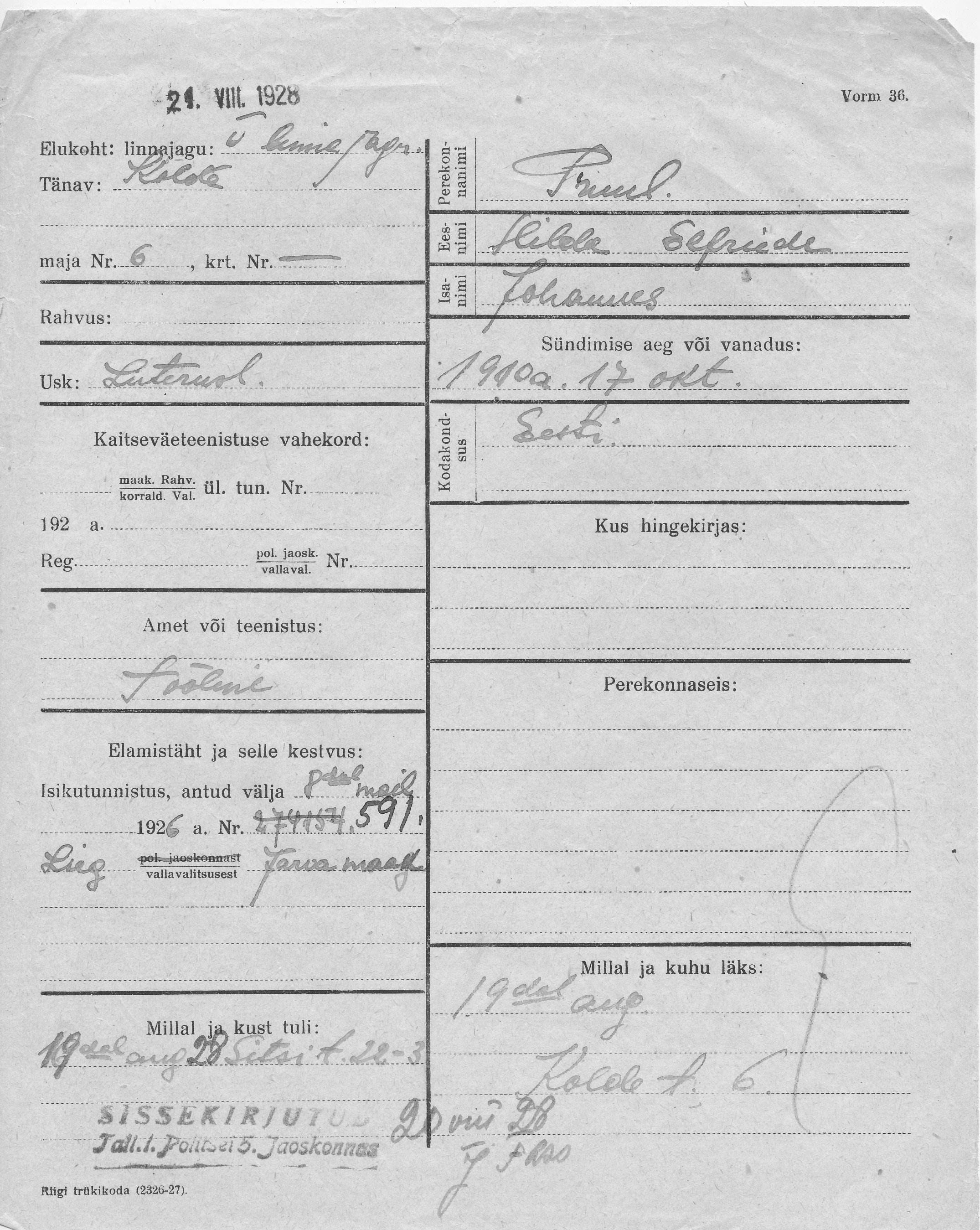 Pruul, Hilda Elfriede, Johannes