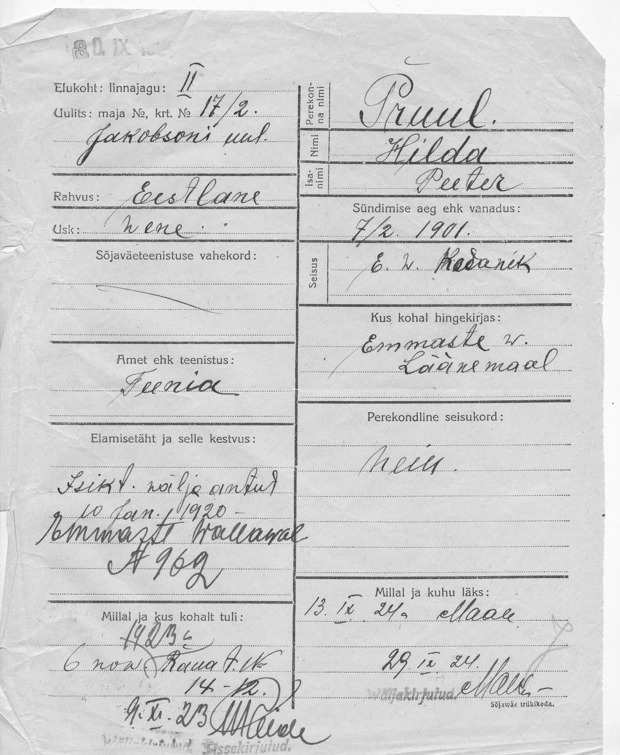 Pruul, Hilda, Peeter