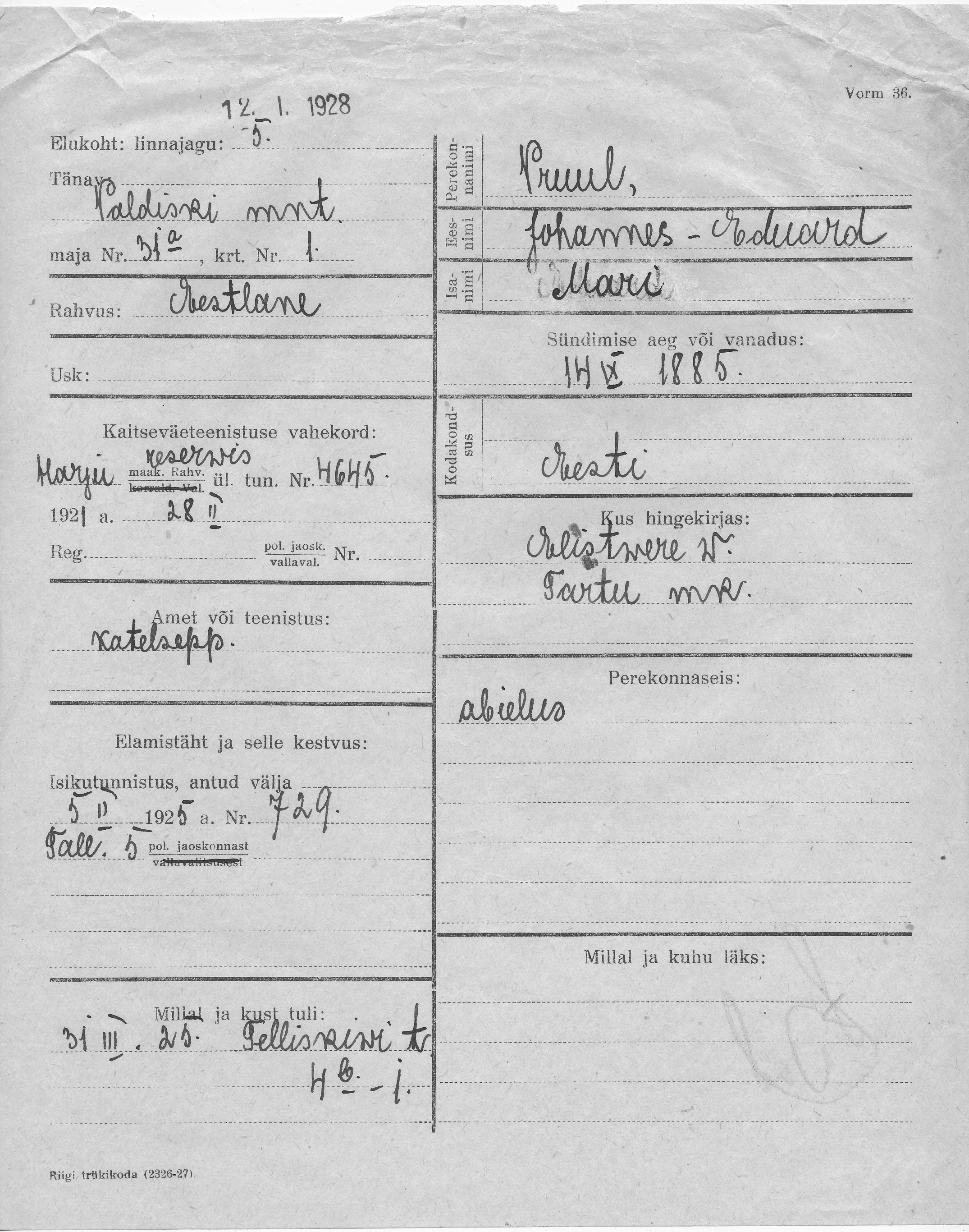 Pruul, Johannes-Eduard, Mari