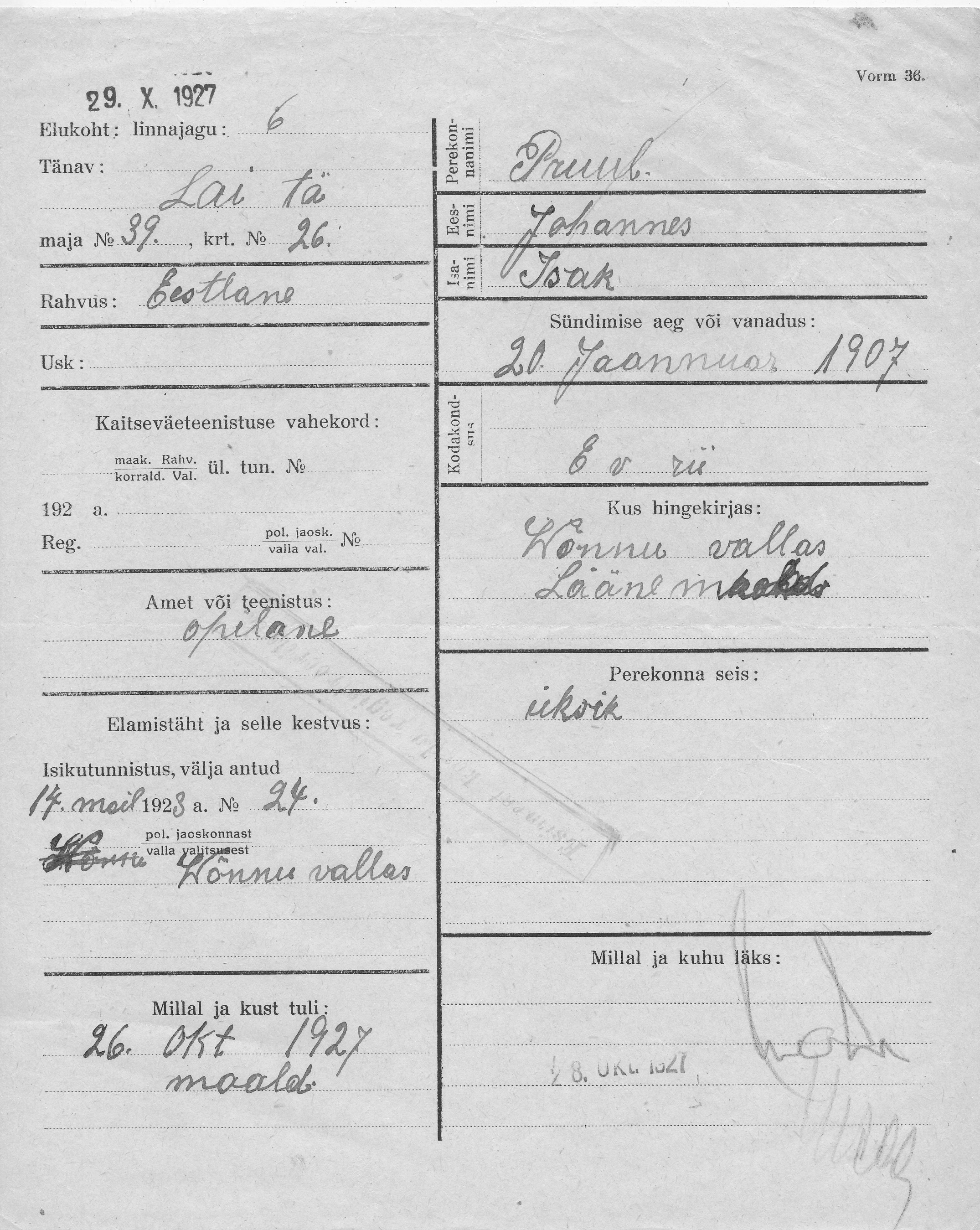 Pruul, Johannes, Isak