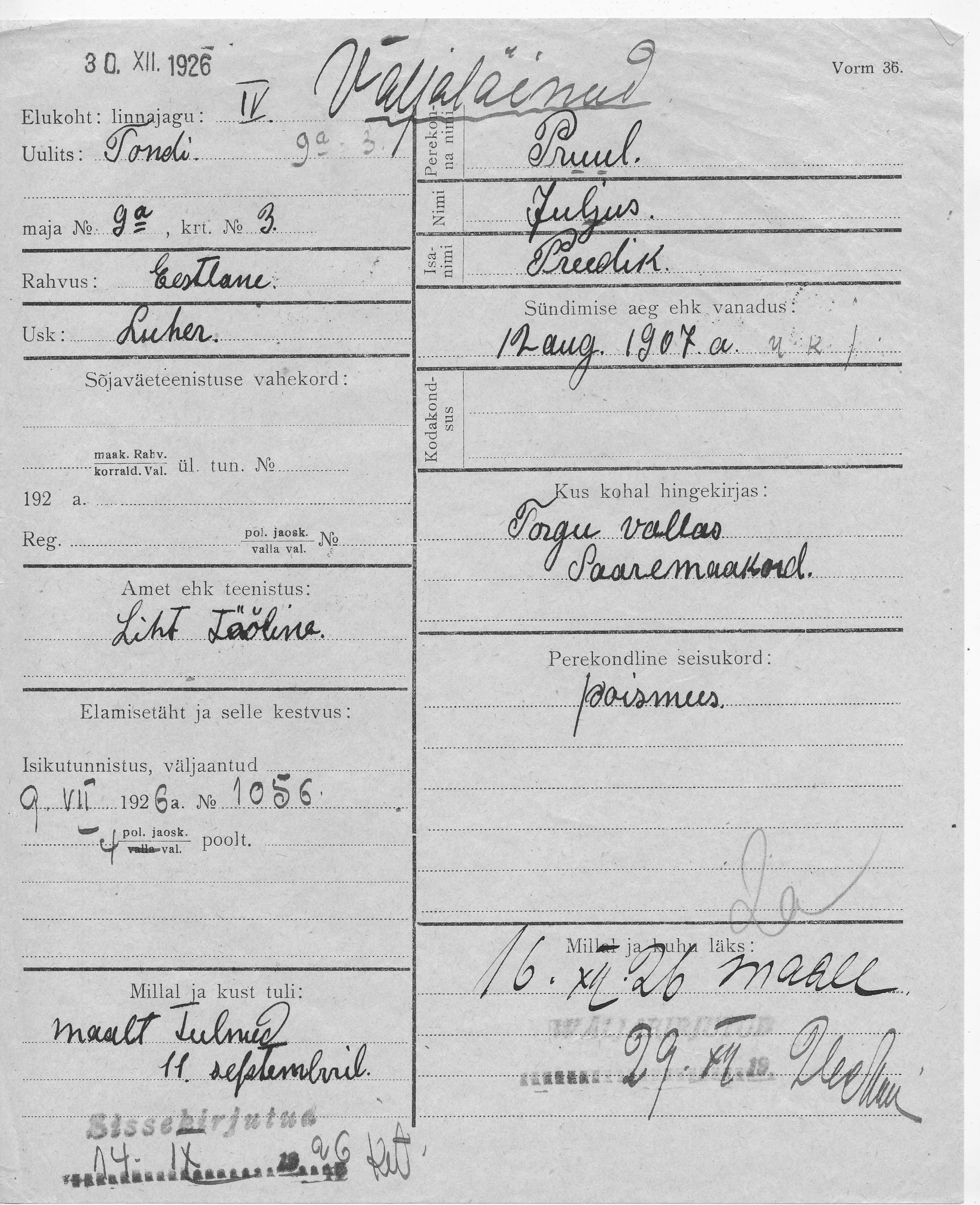 Pruul, Julius, Preedik