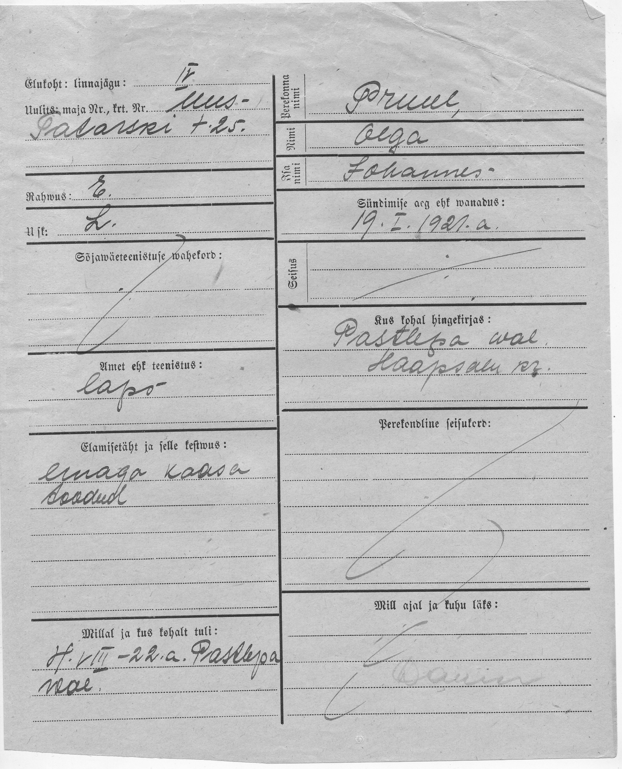 Pruul, Olga, Johannes