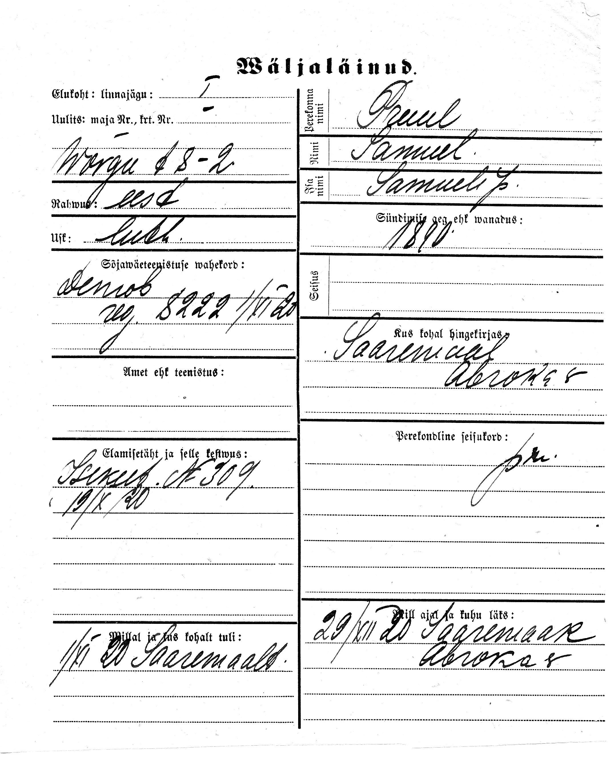 Pruul, Samuel, Samuel