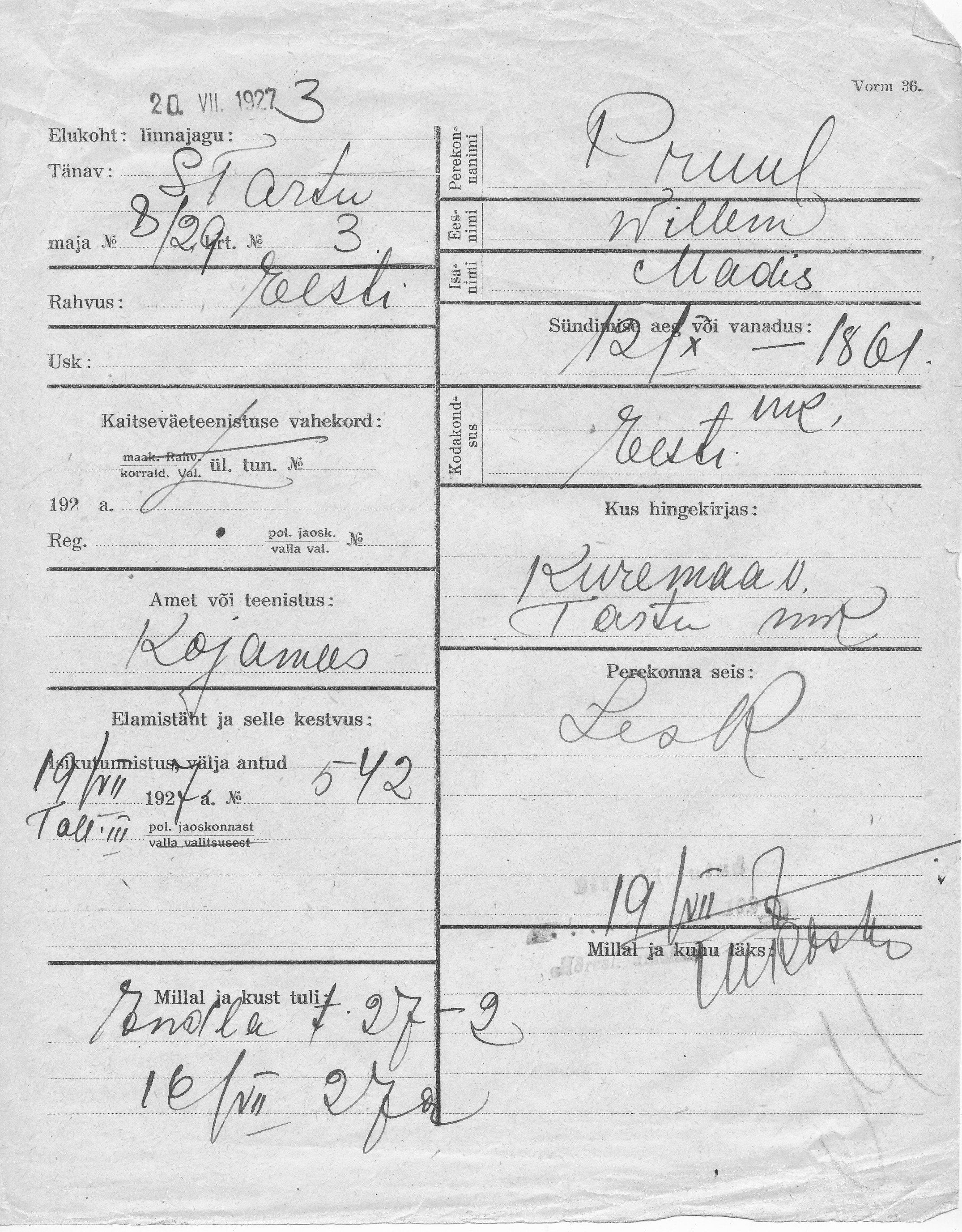 Pruul, Willem, Madis