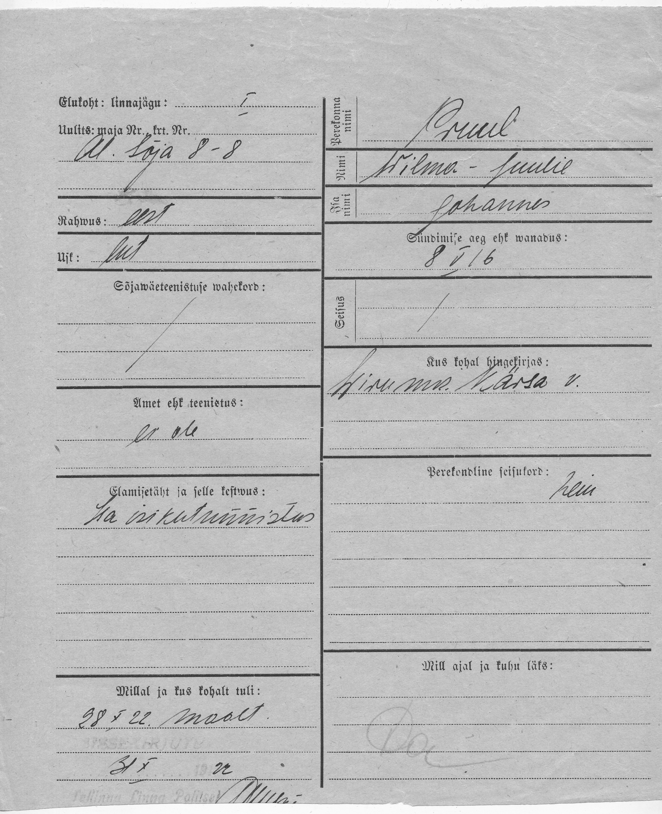 Pruul, Wilma-Juulie, Johannes