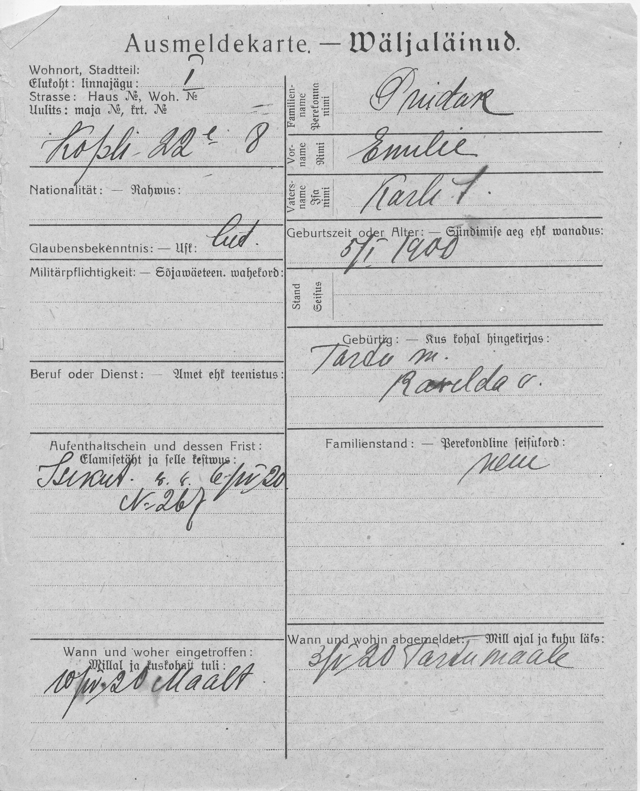 Puidak, Emilie, Karl