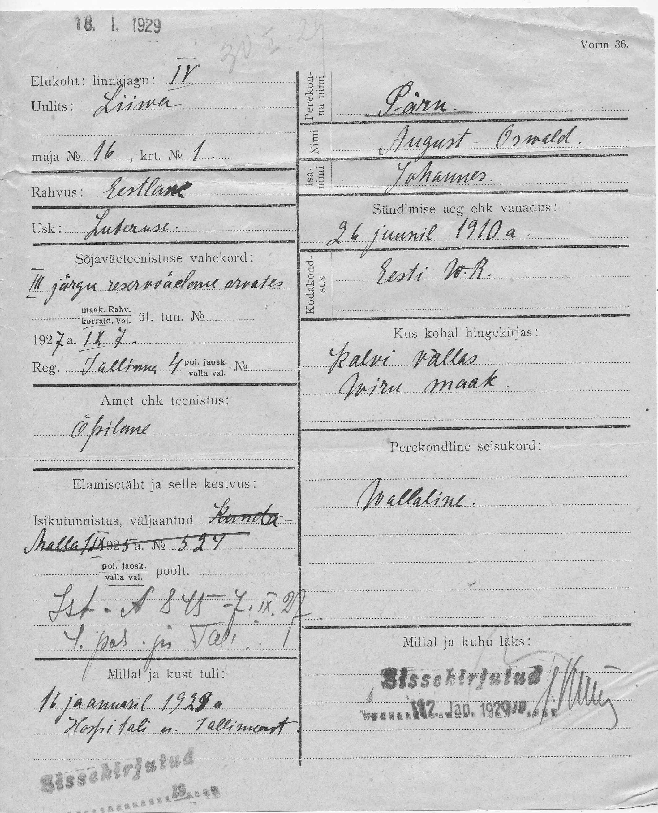 Pärn, August Oswald, Johannes