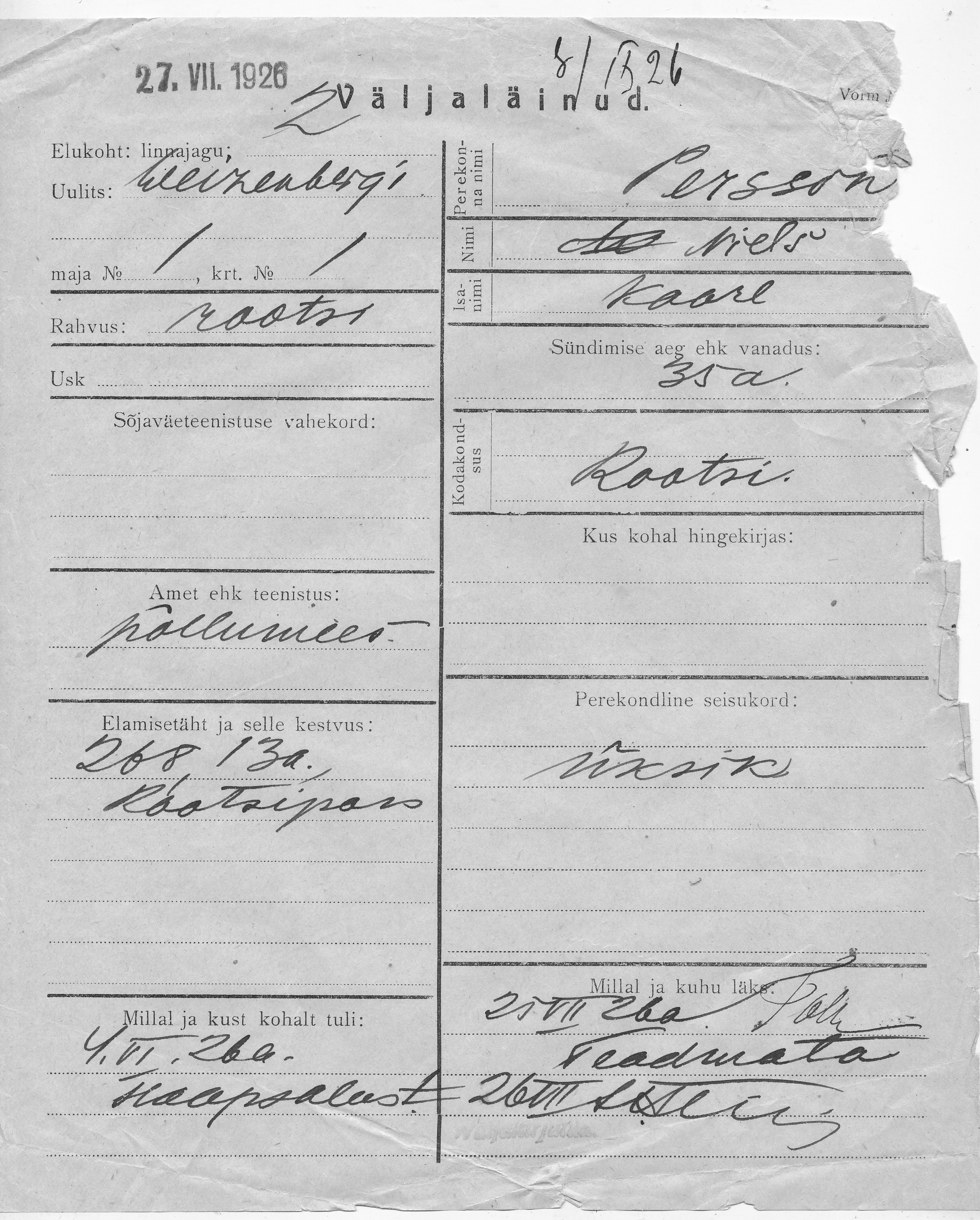 Persson, Niels, Kaarel