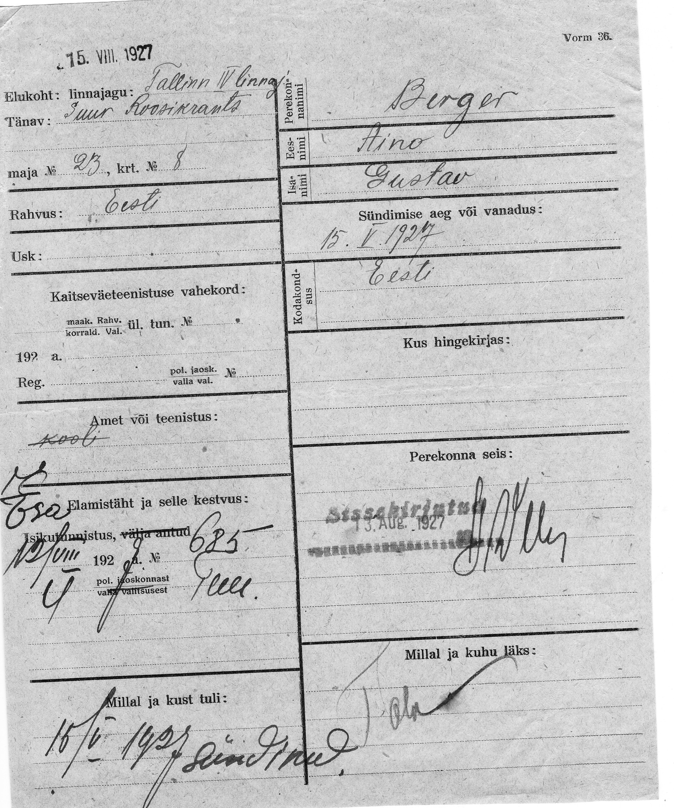 Berger, Aino, Gustav