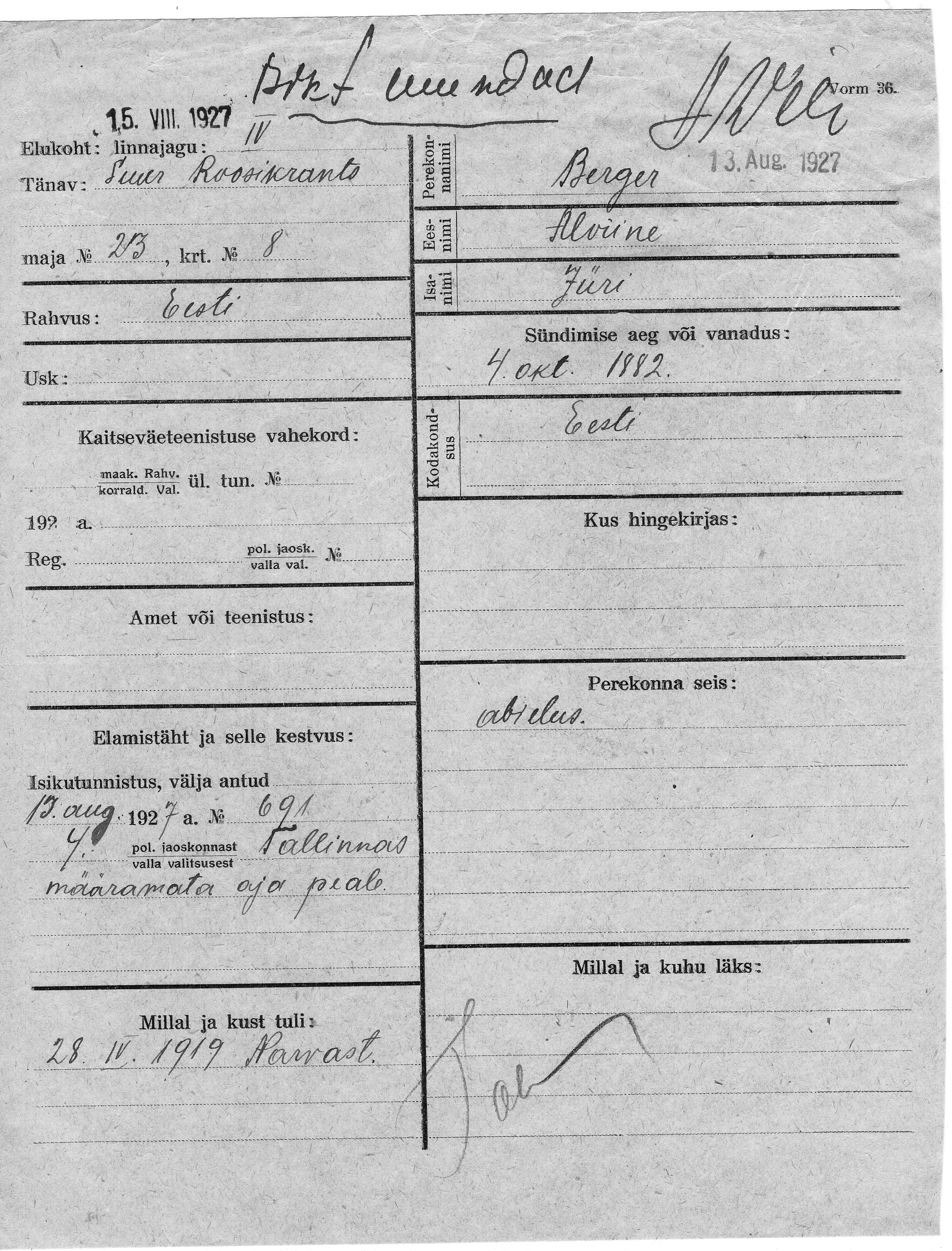 Berger, Alviine, Jüri