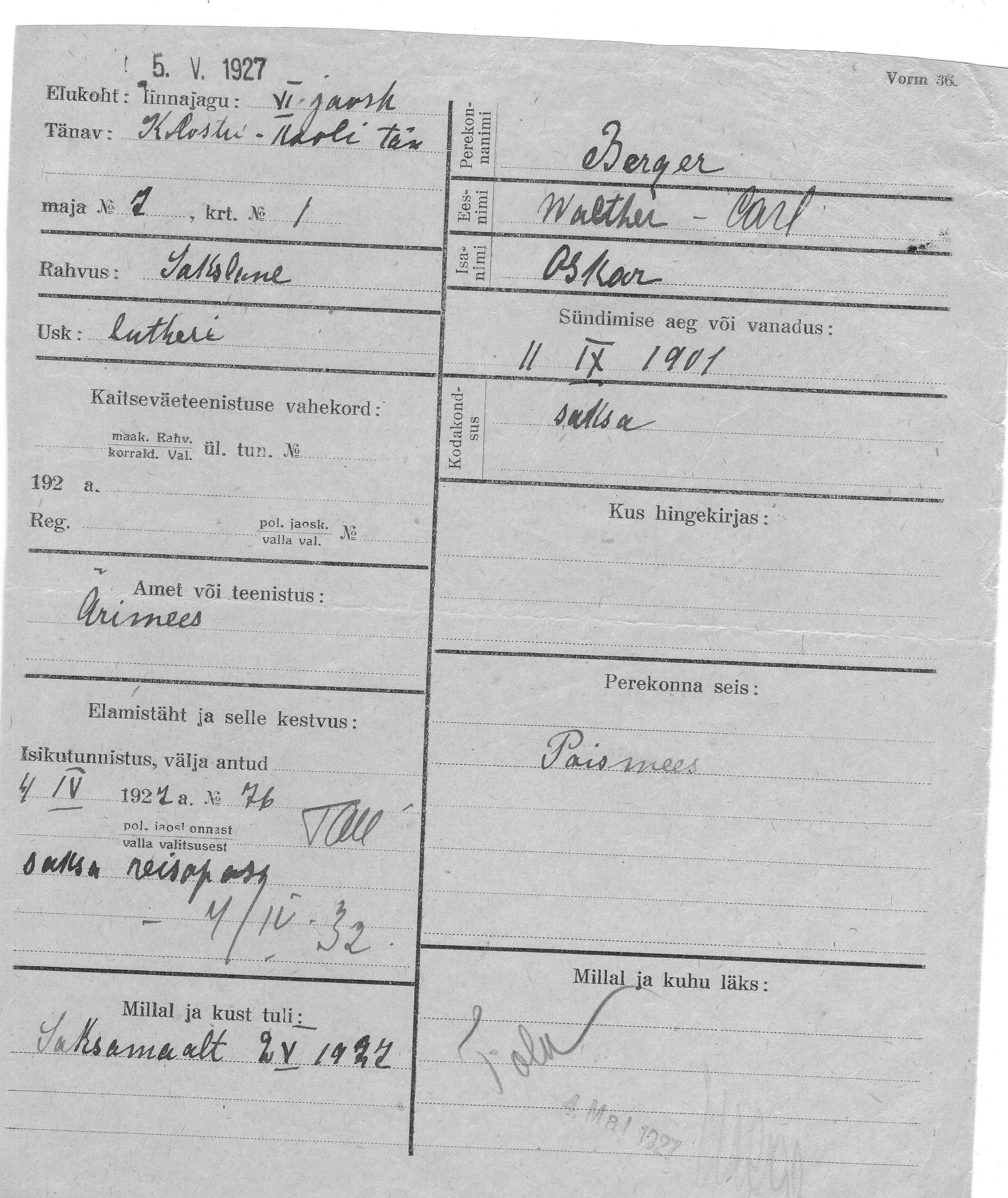 Berger, Carl, Walther