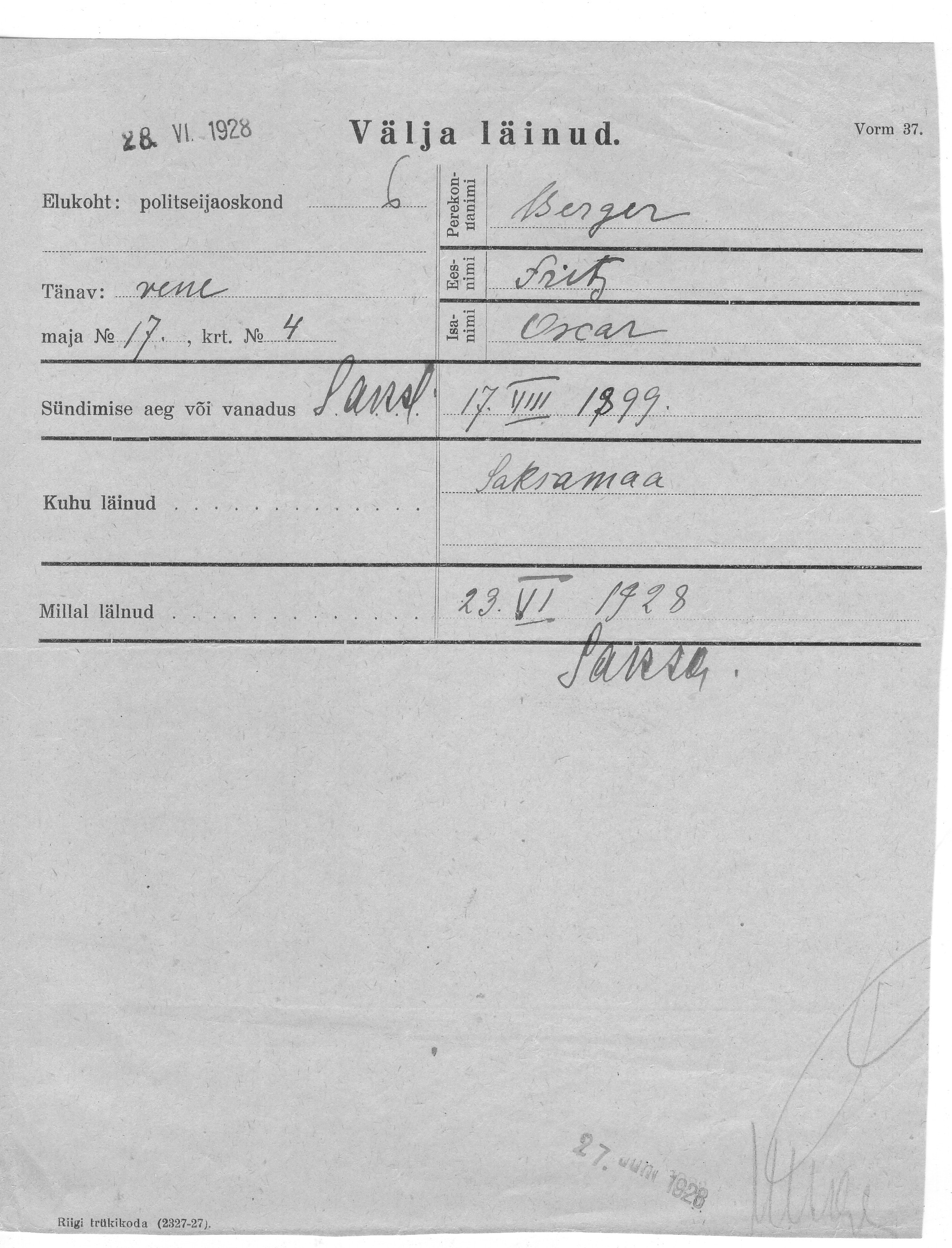 Berger, Fritz, Oscar