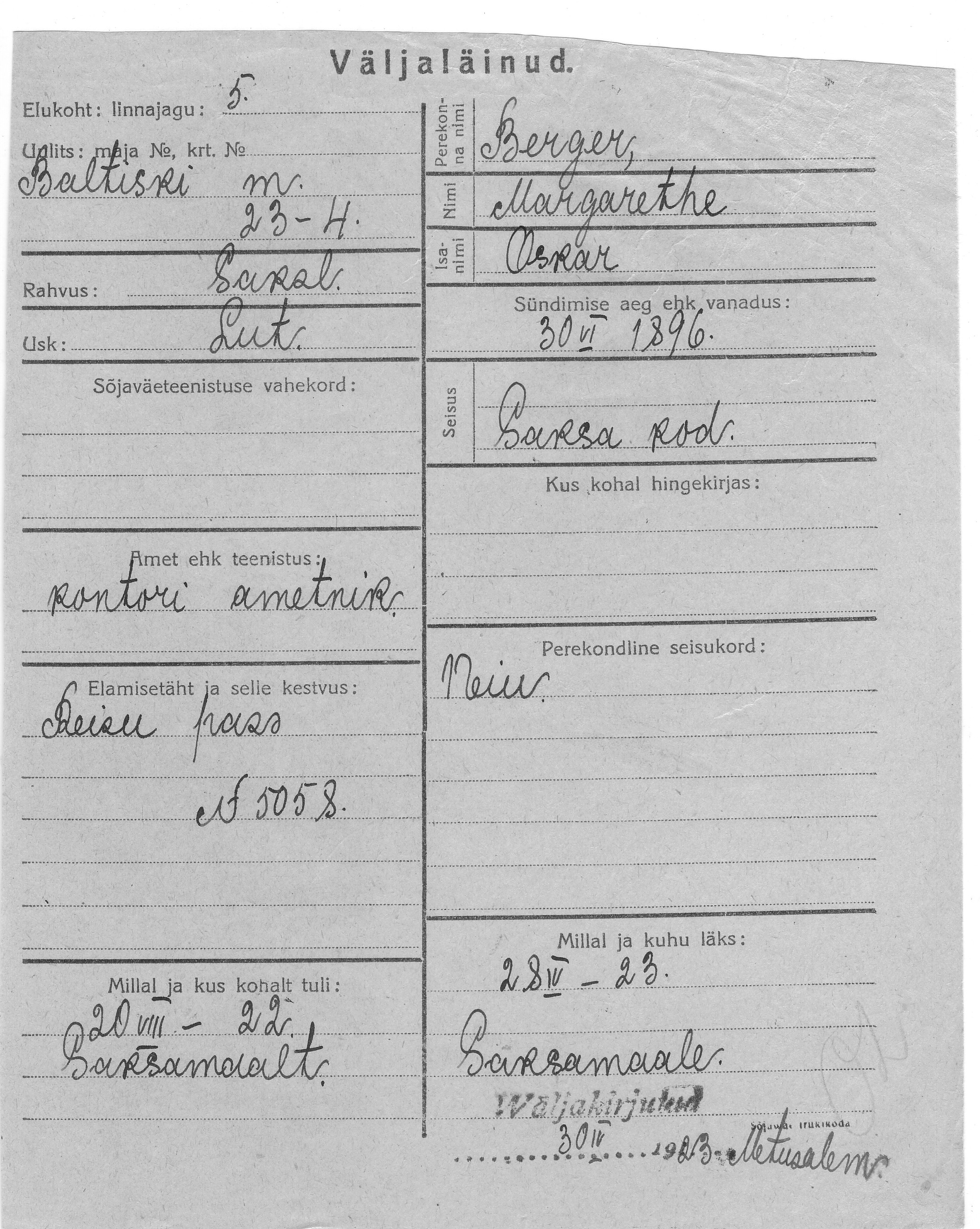 Berger, Margarethe, Oskar