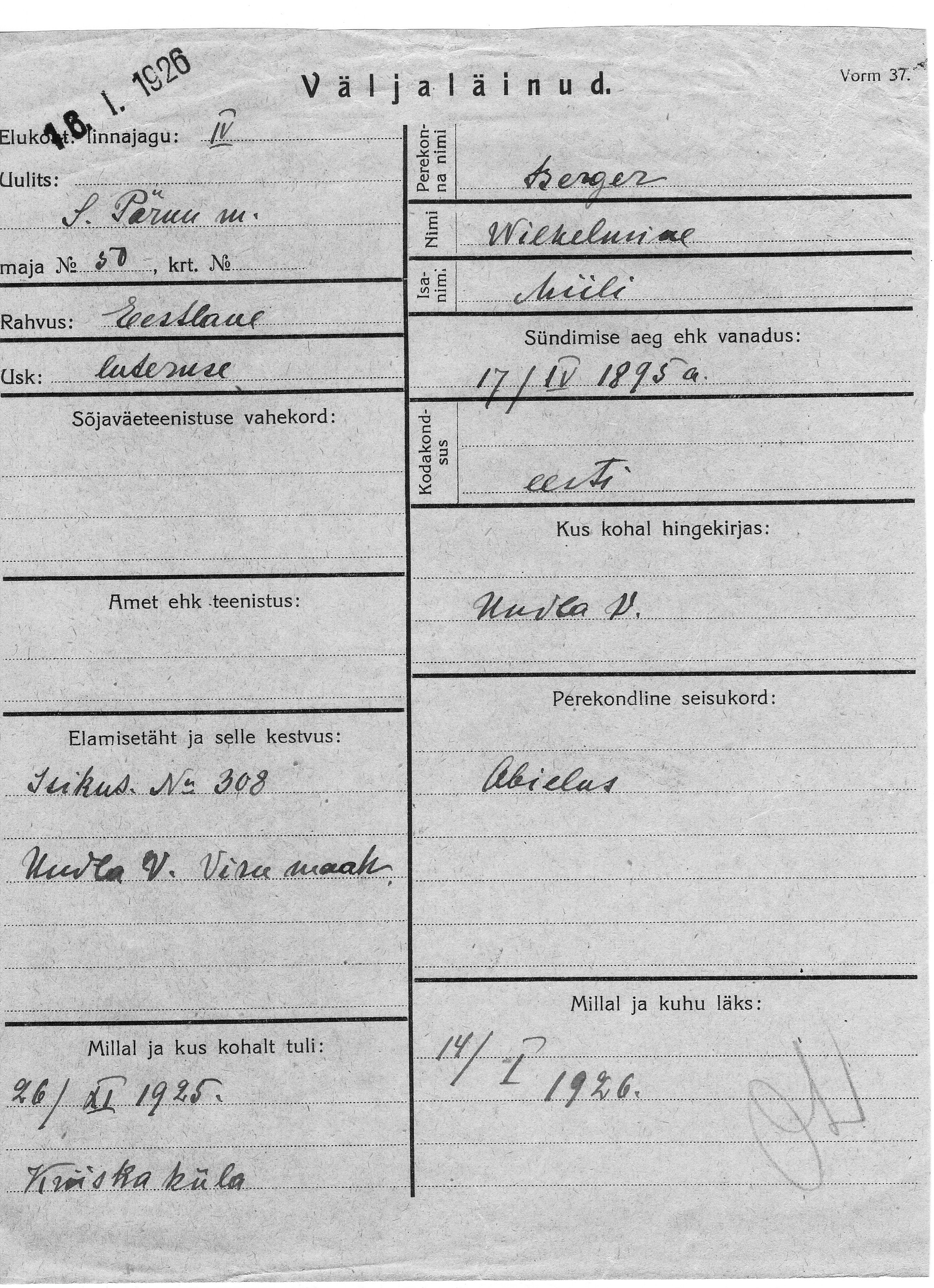 Berger, Wilhelmine, Miili