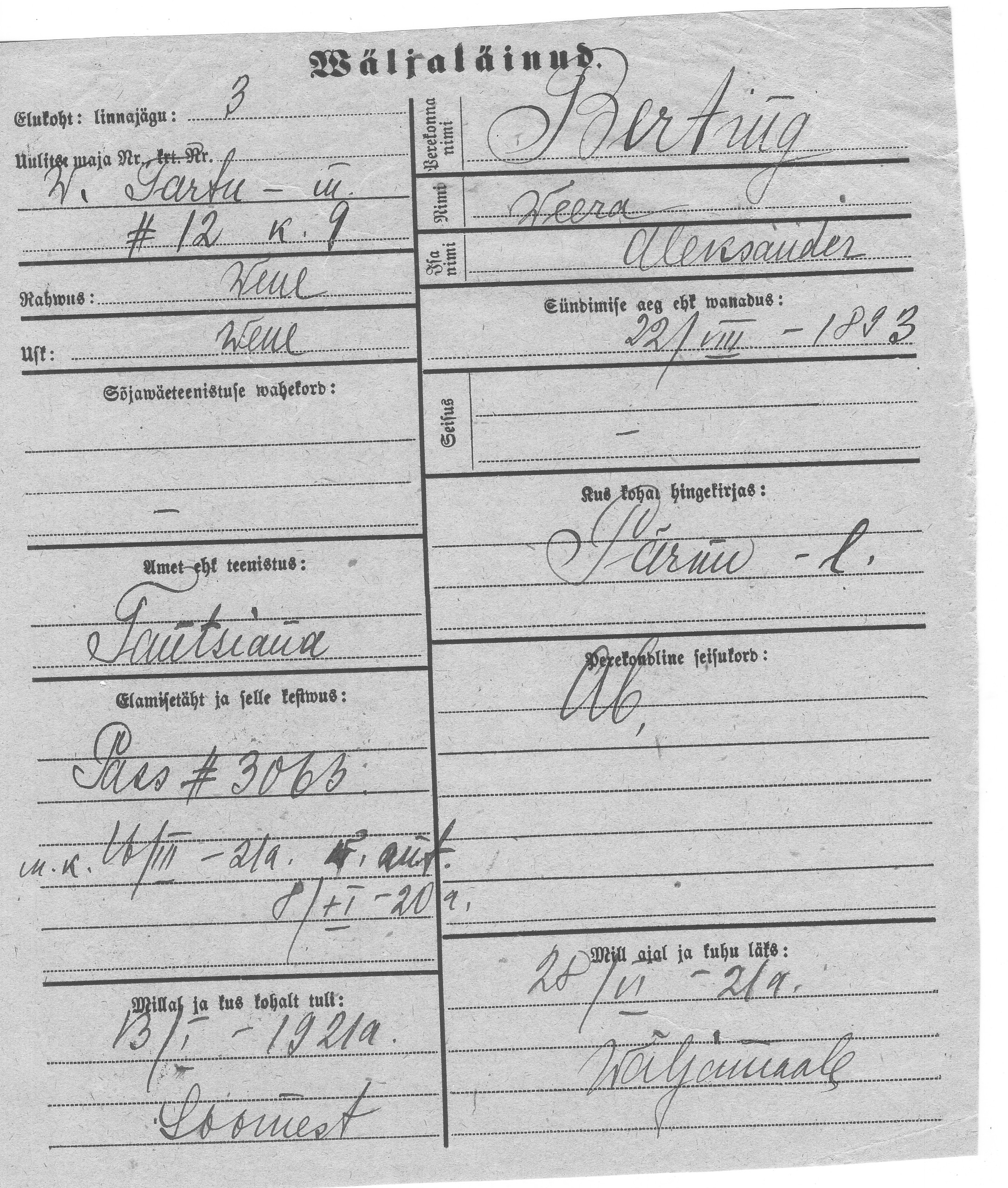 Berting, Weera, Aleksander