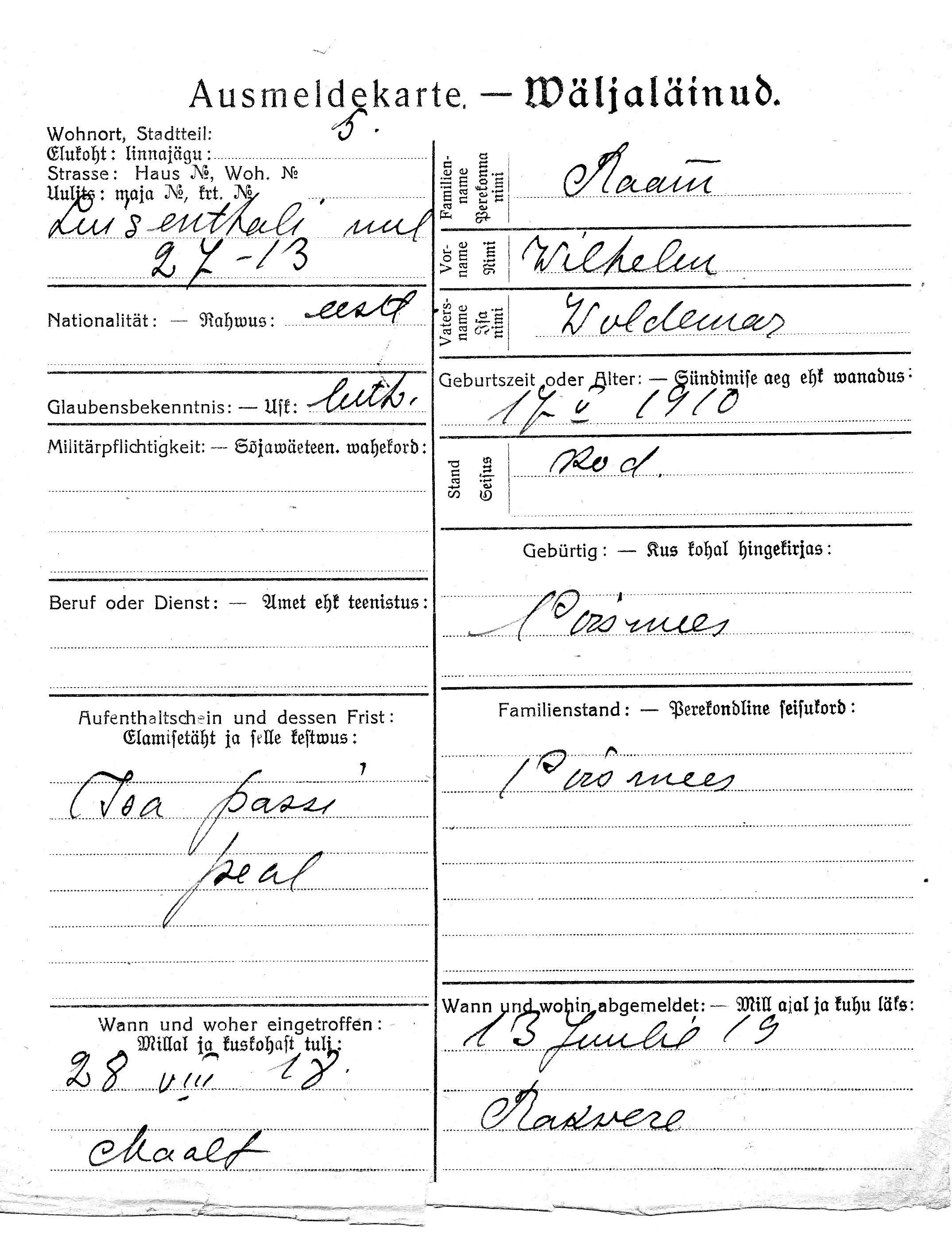 Raam, Wilhelm, Woldemar