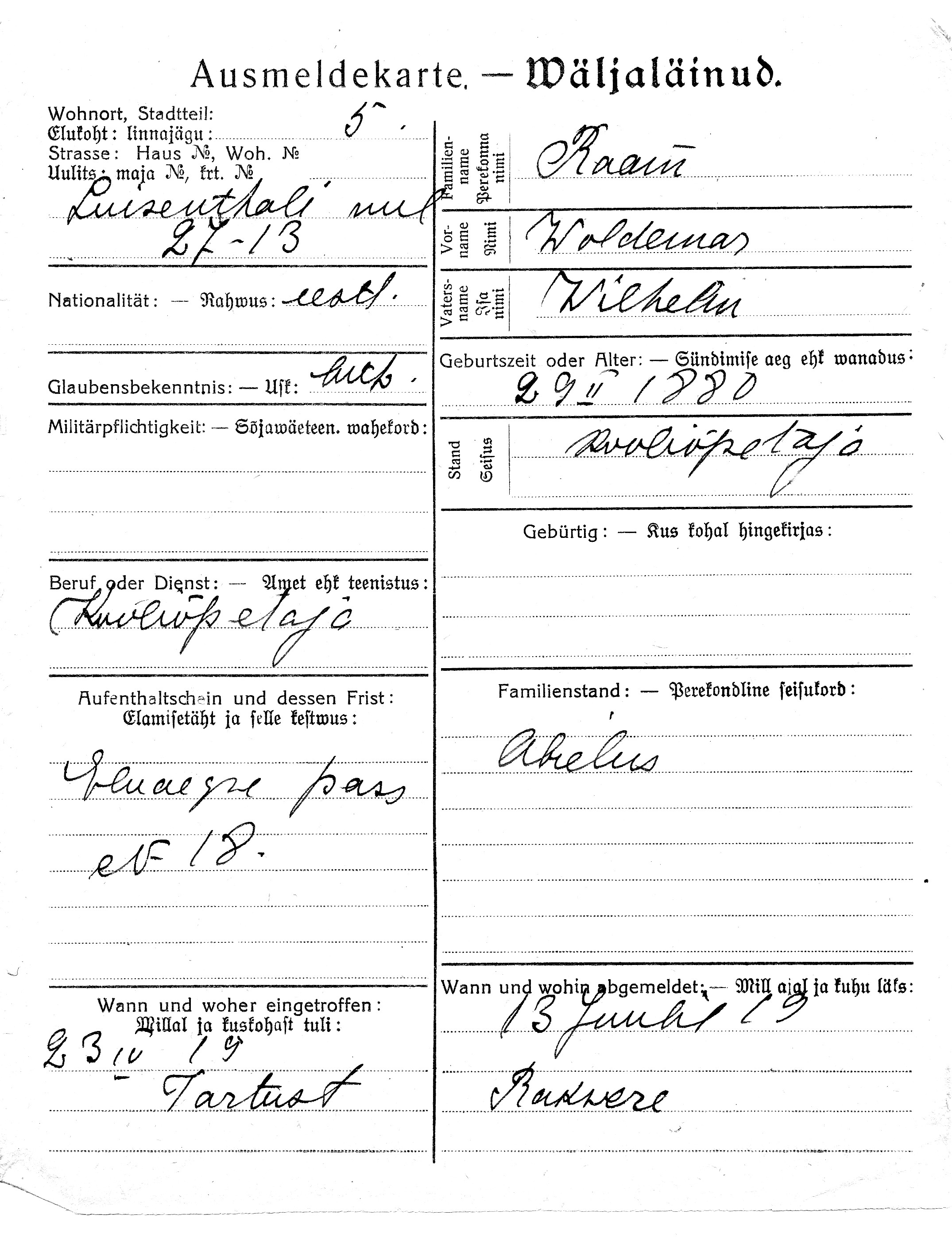 Raam, Woldemar, Wilhelm