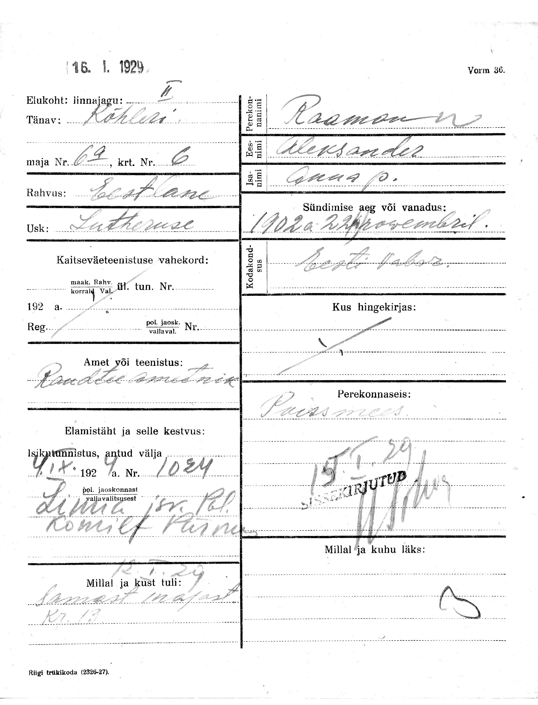 Raamann, Aleksander, Anna