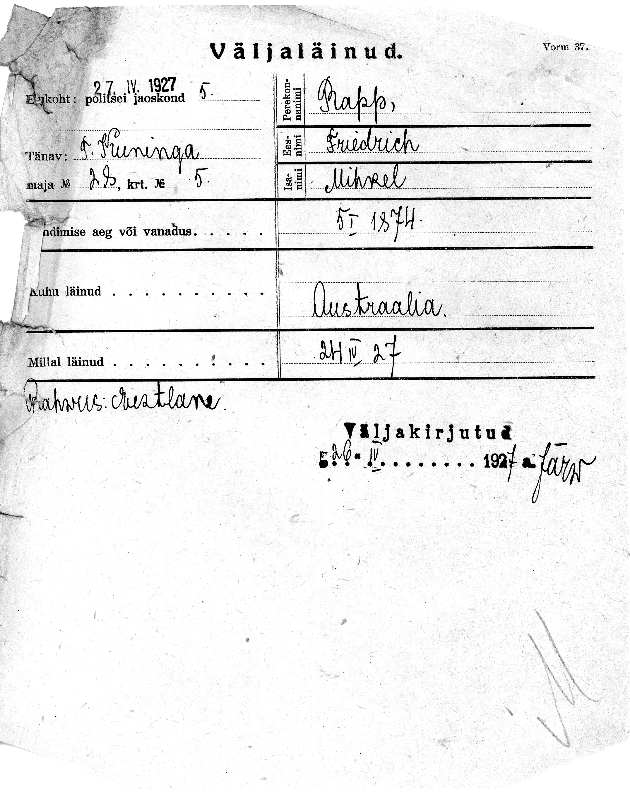 Rapp, Friedrich, Mihkel