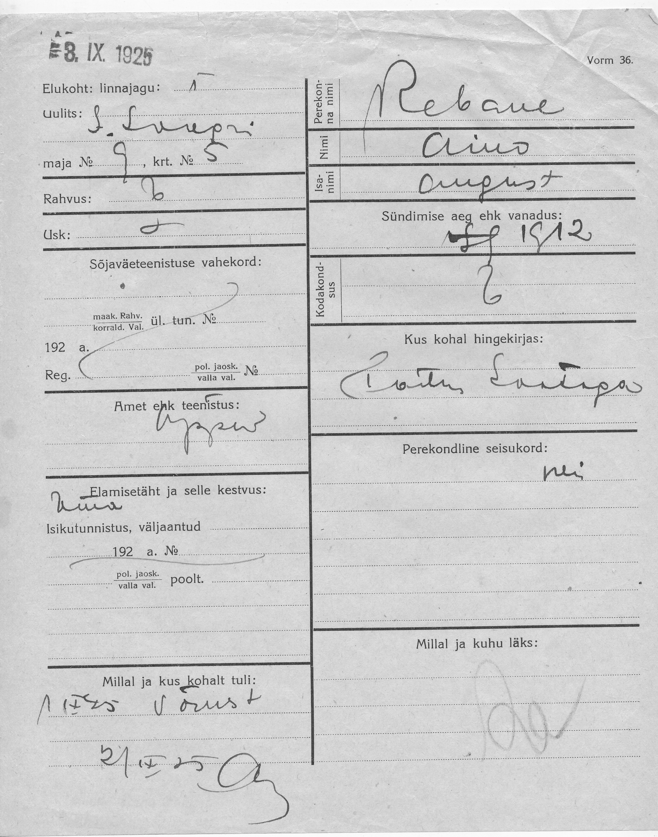 Rebane, Aino, August