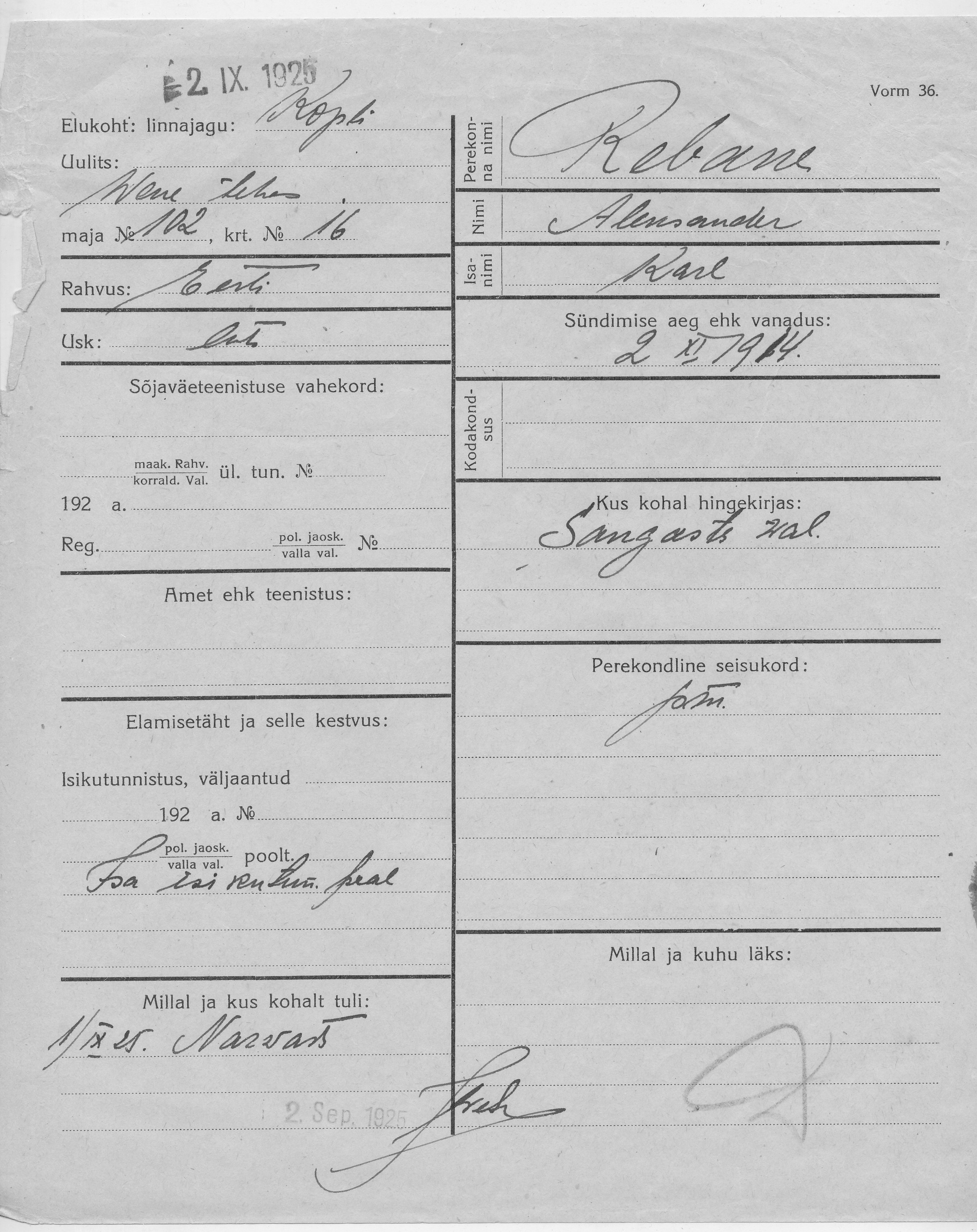 Rebane, Aleksander, Karl