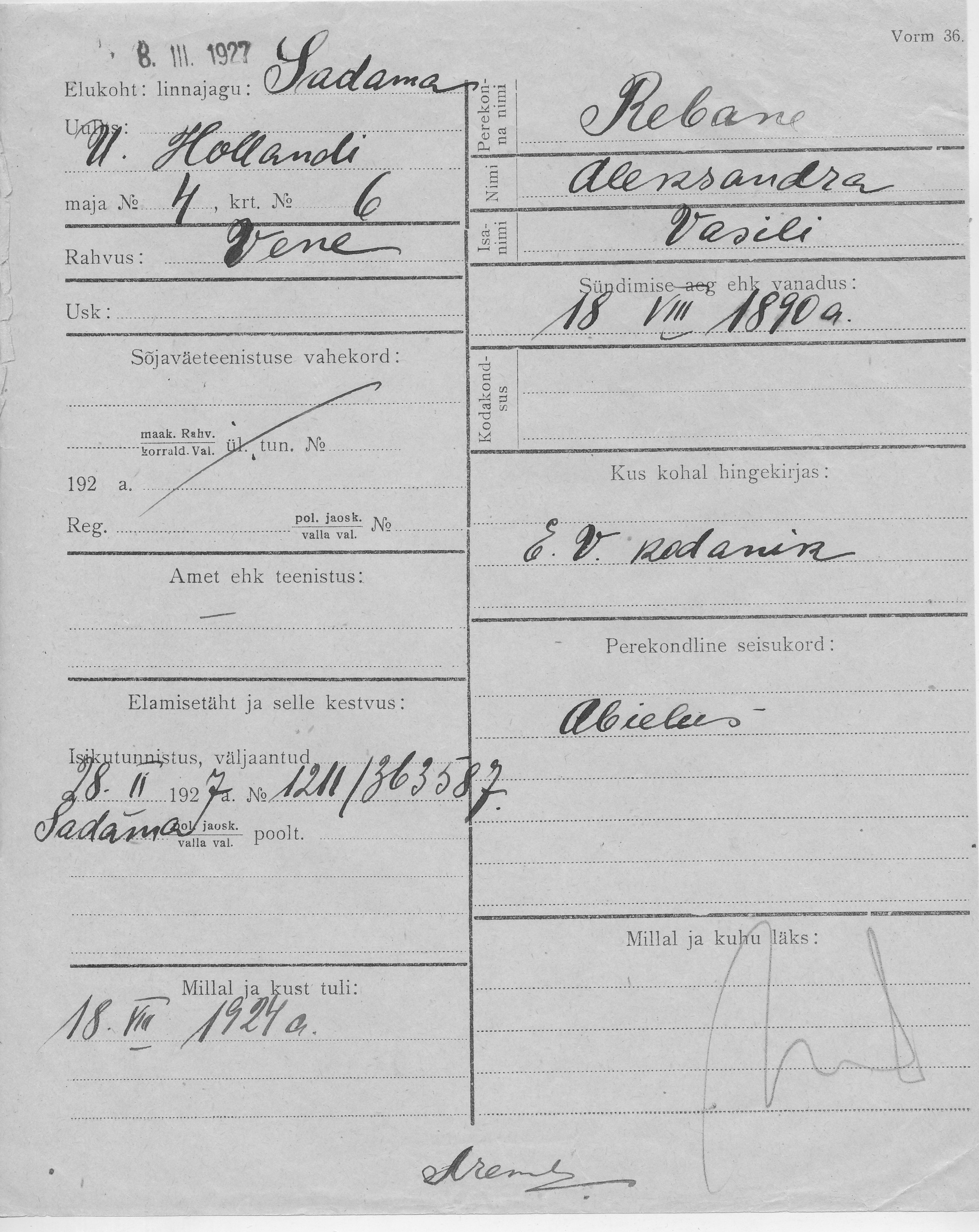 Rebane, Aleksandra, Vasili