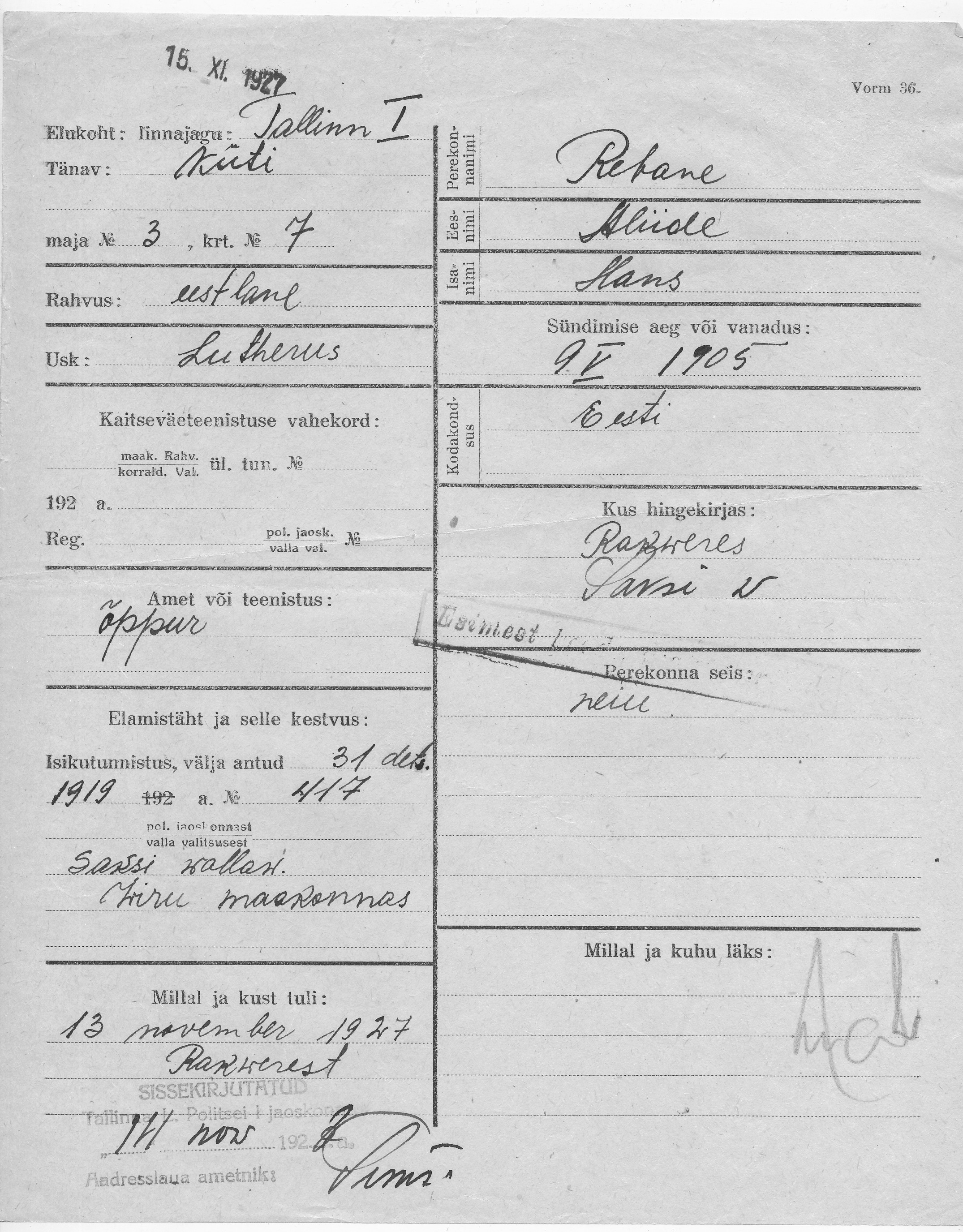 Rebane, Aliide, Hans