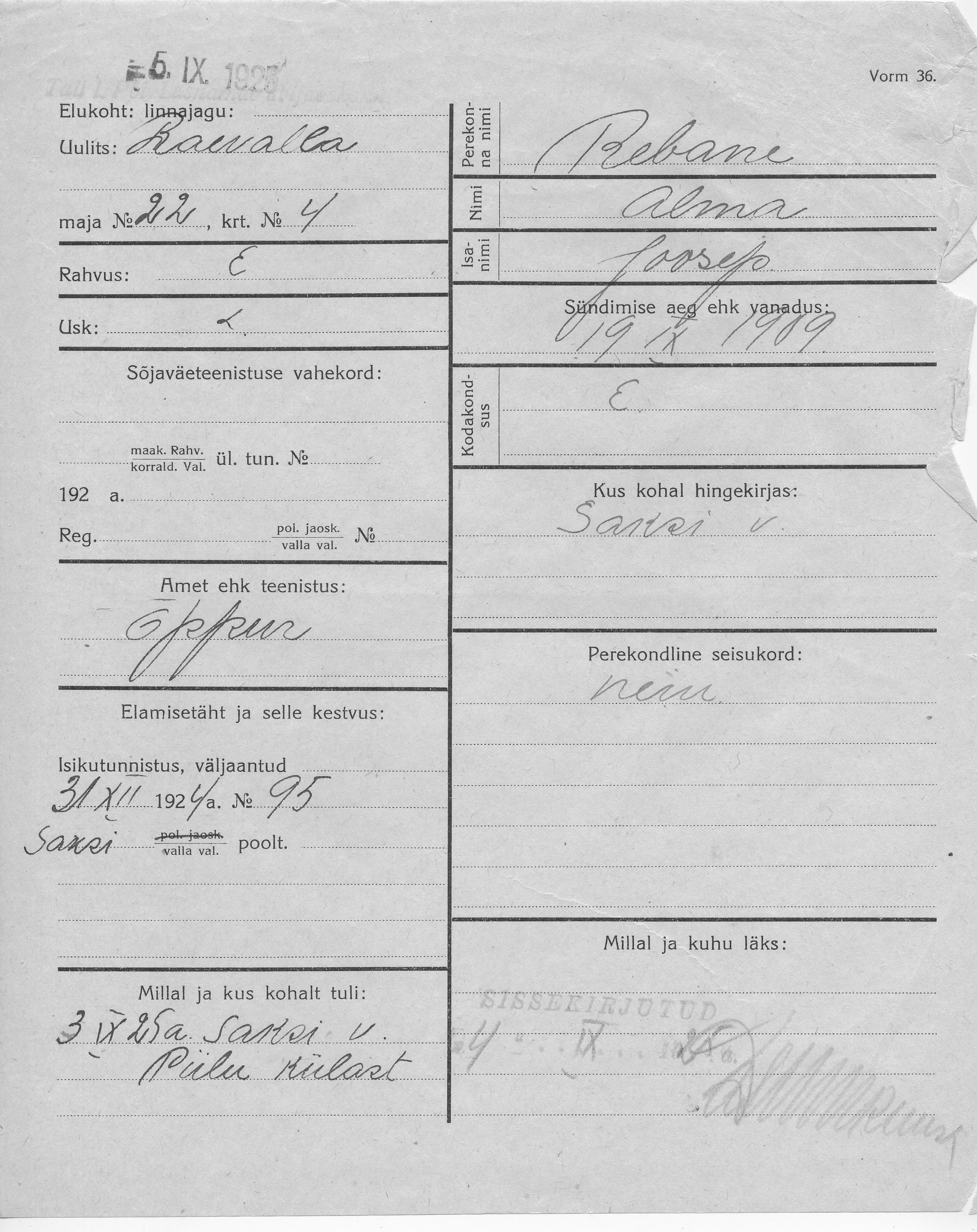 Rebane, Alma, Joosep