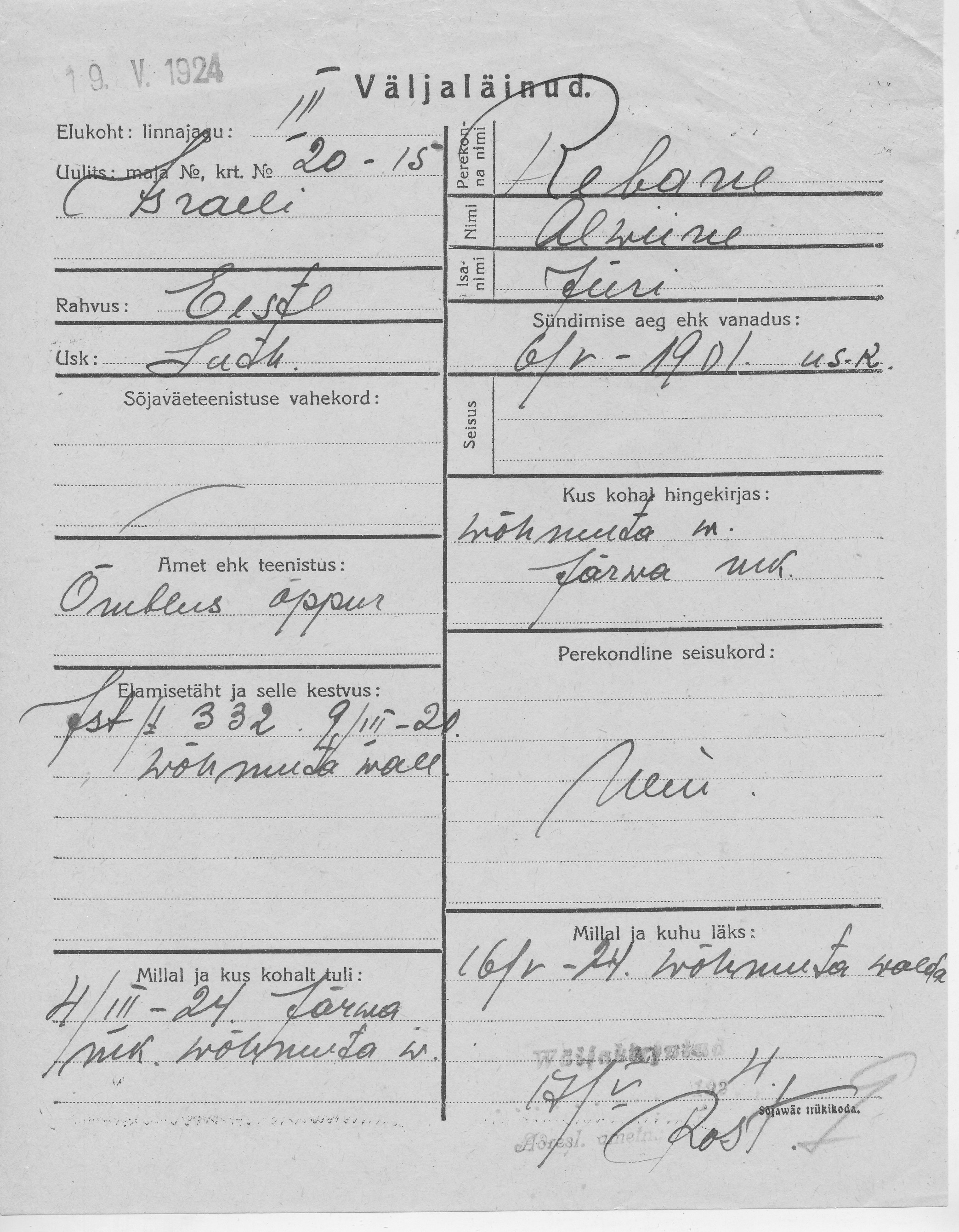 Rebane, Alwiine, Jüri