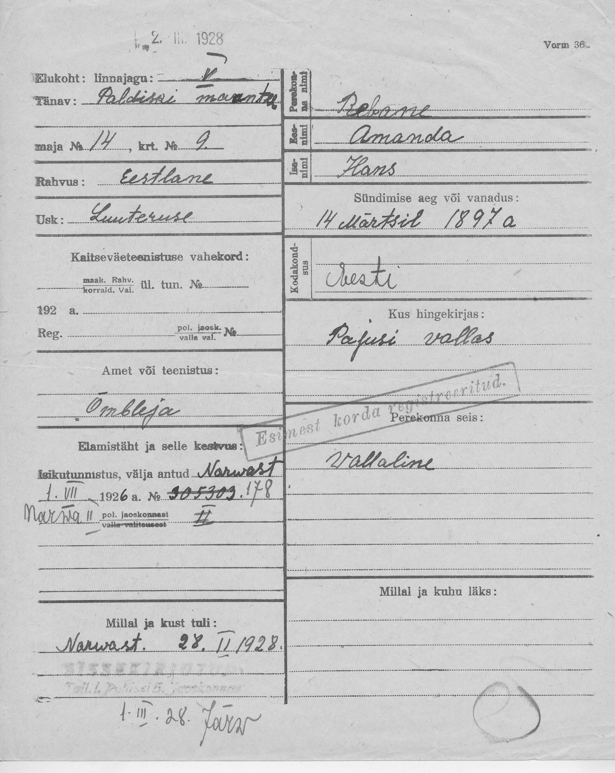 Rebane, Amanda, Hans