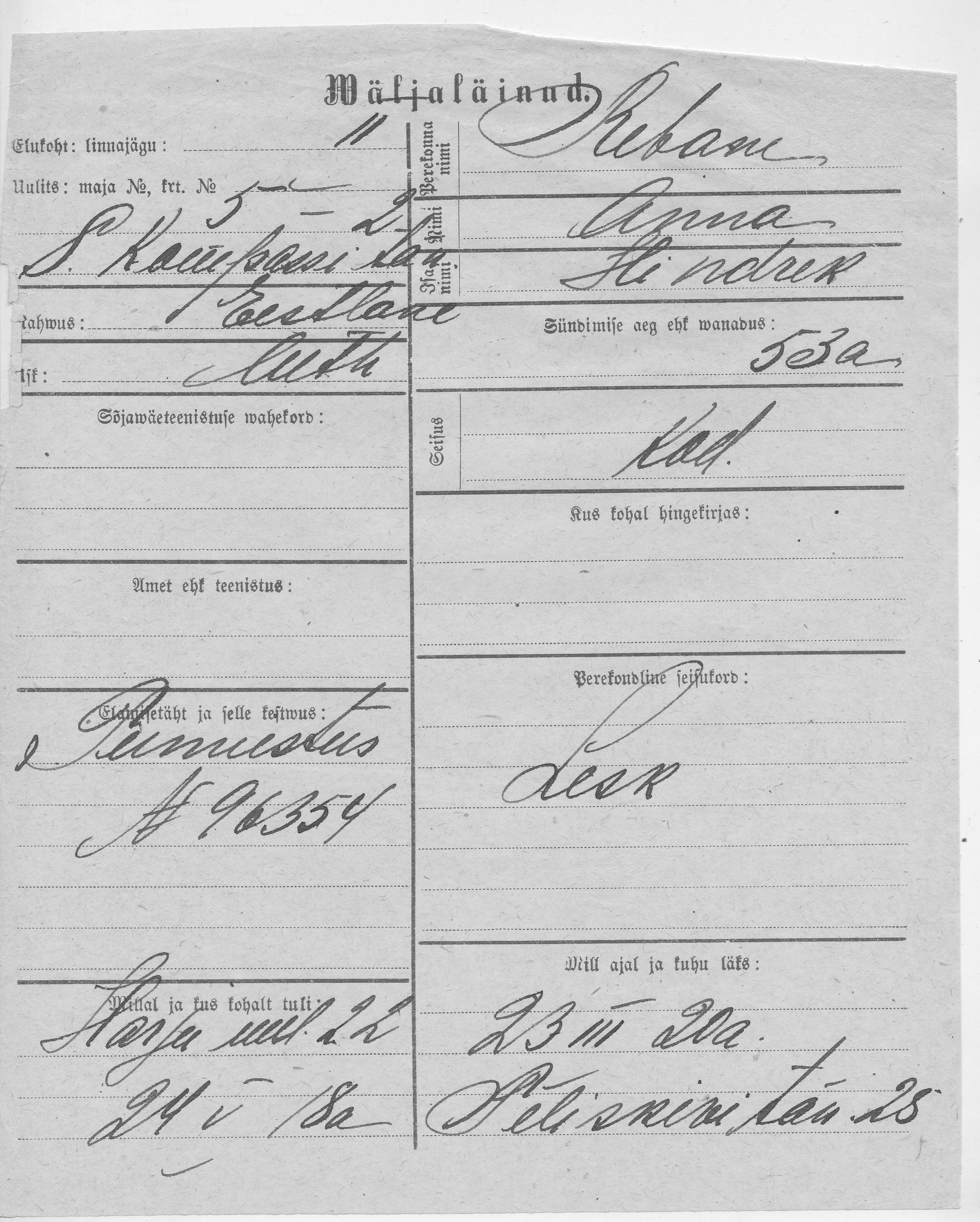 Rebane, Anna, Hindrek