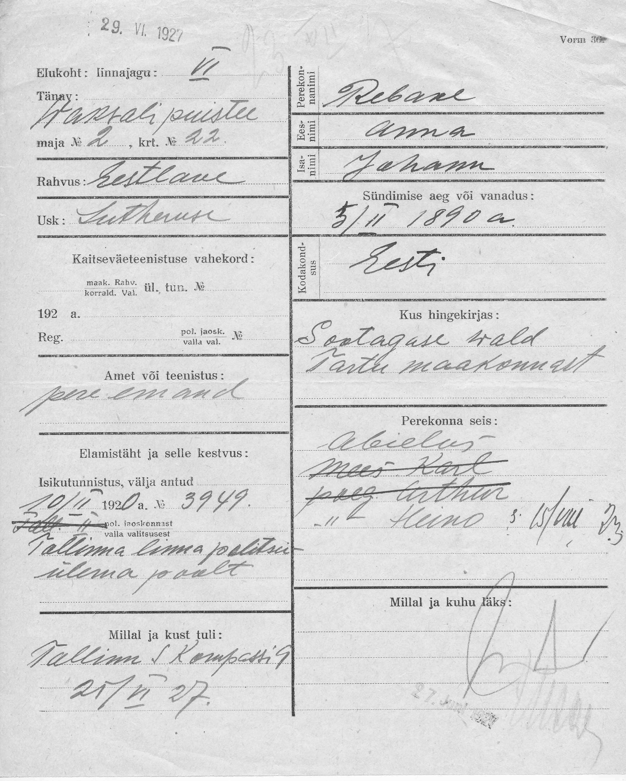 Rebane, Anna, Johann