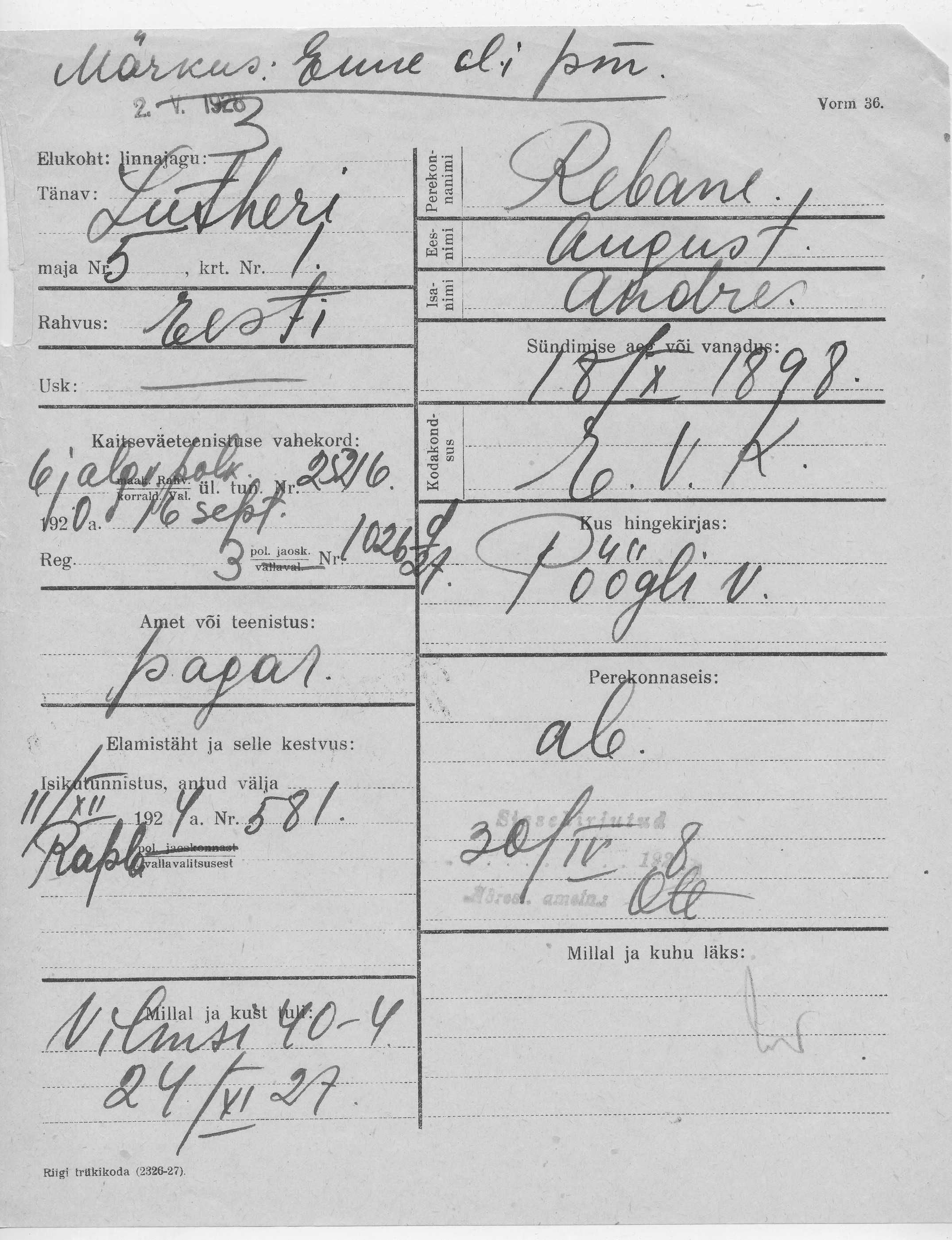 Rebane, August, Andres