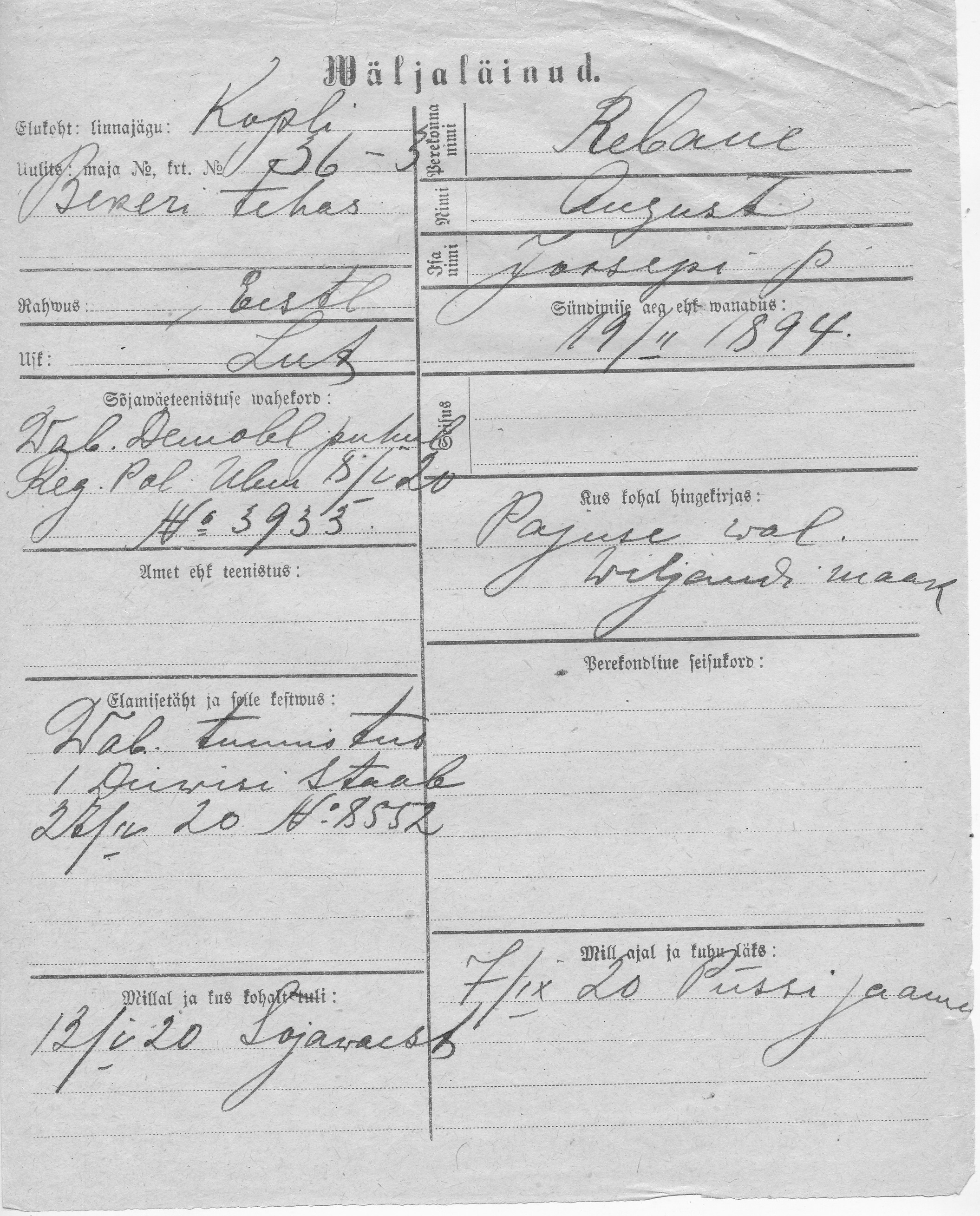 Rebane, August, Joosep