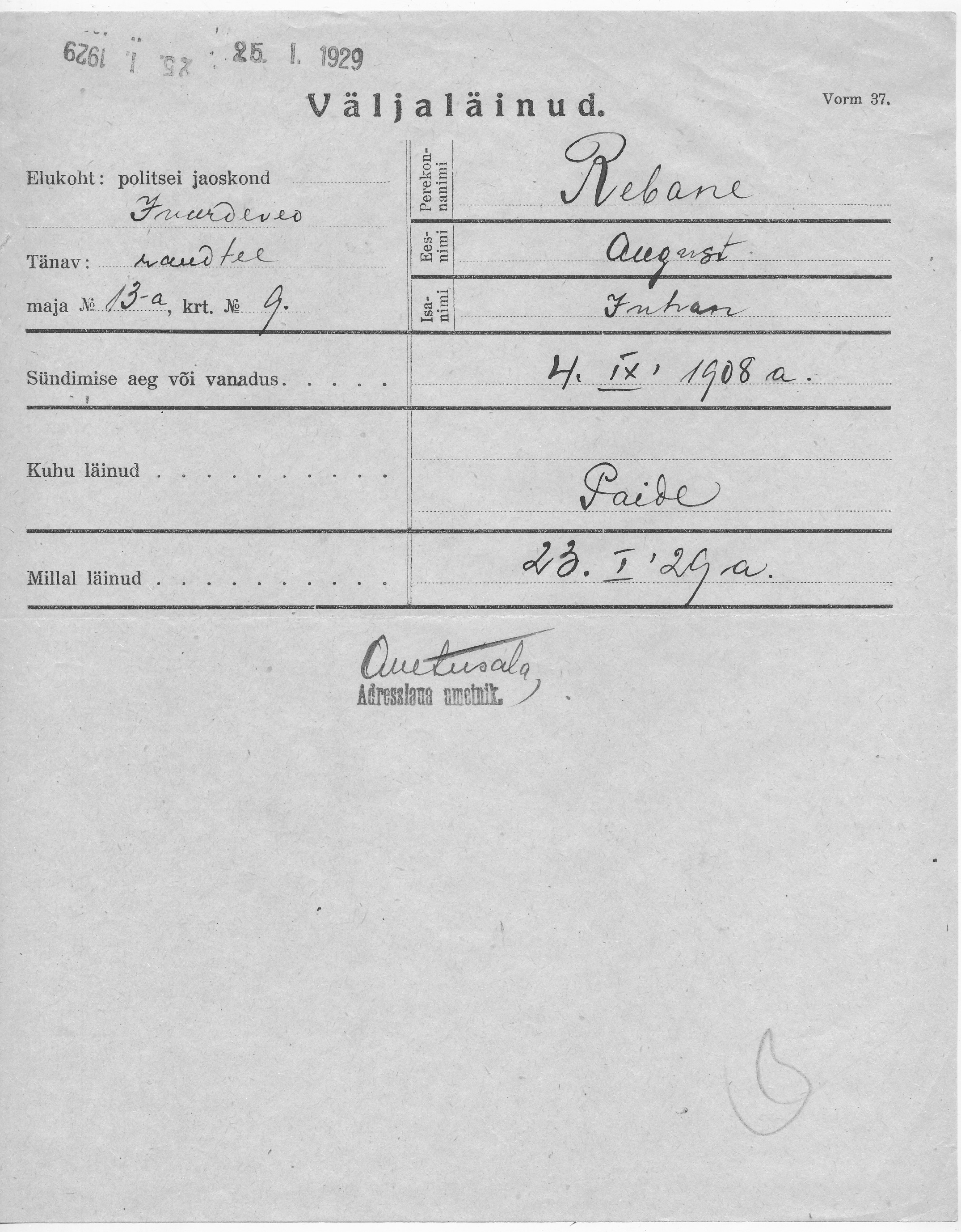 Rebane, August, Juhan