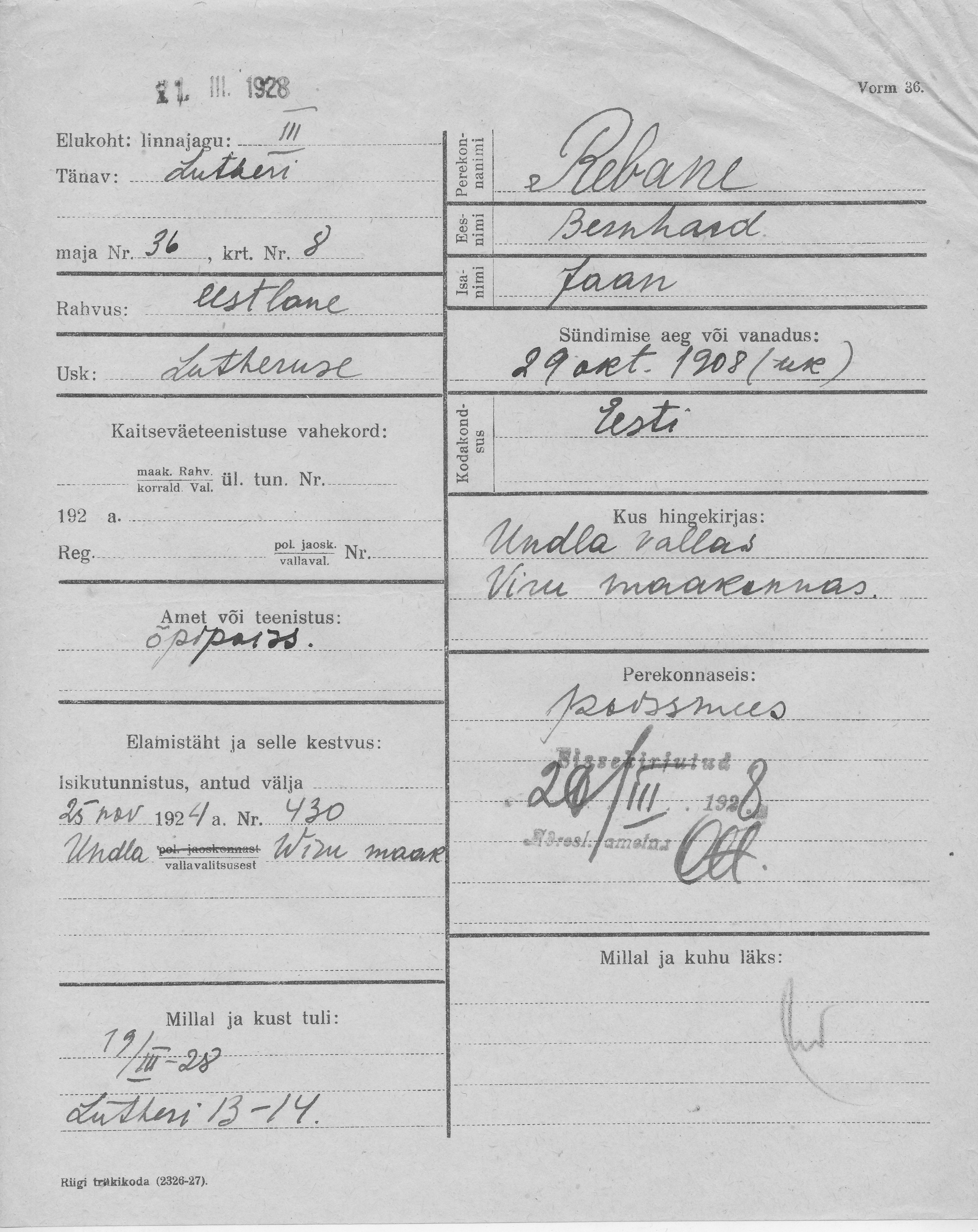 Rebane, Bernhard, Jaan