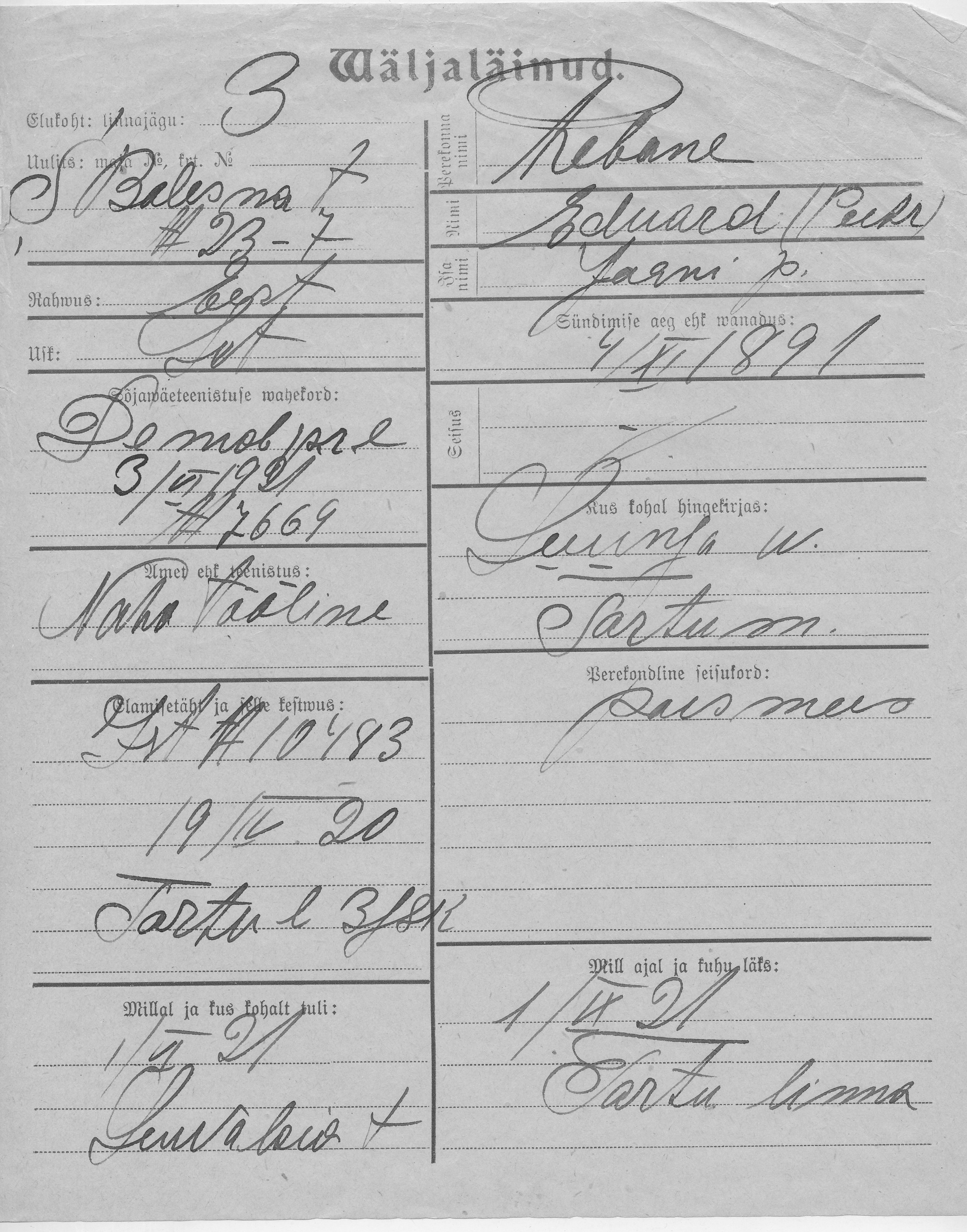 Rebane, Eduard(Peetr), Jaan