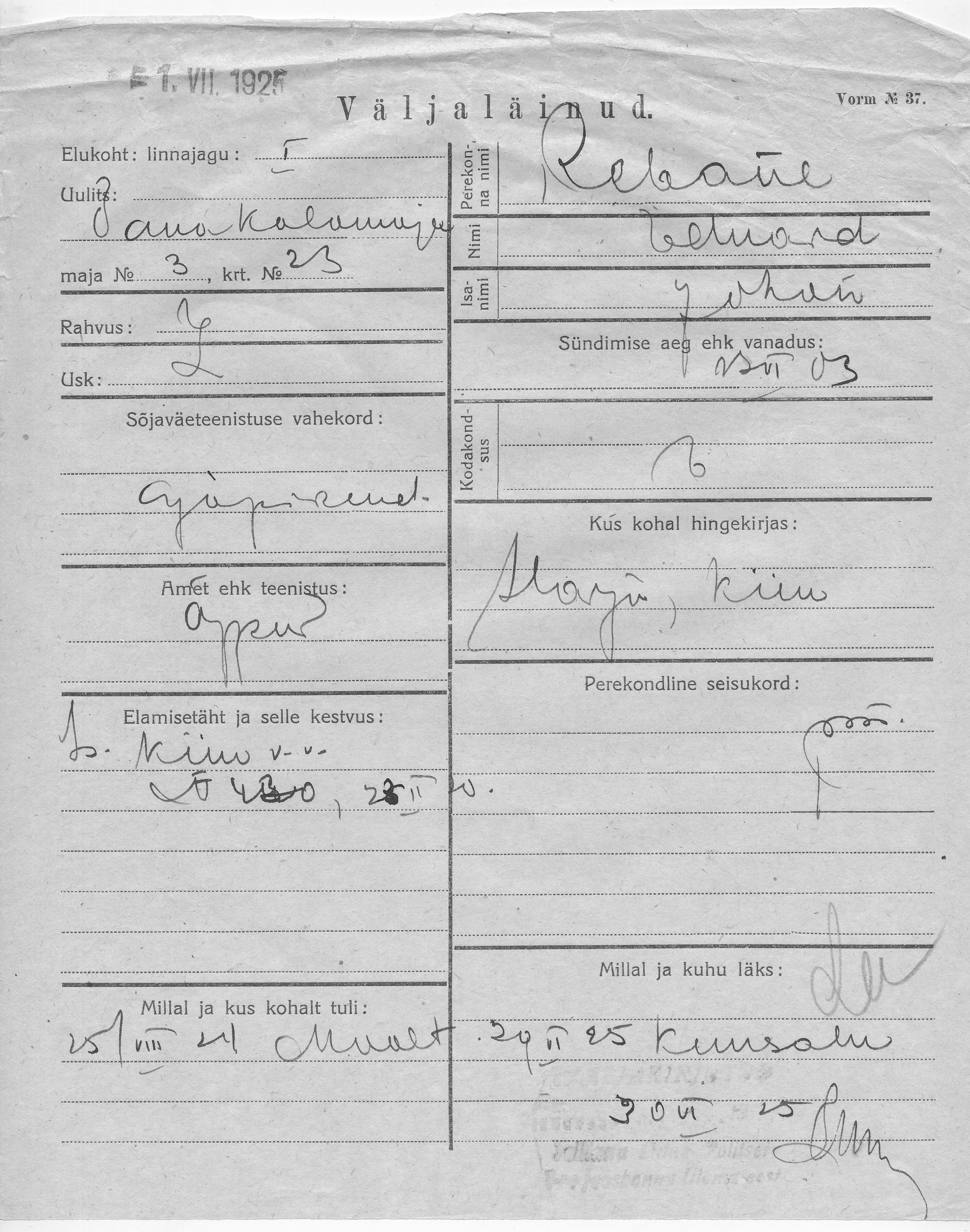 Rebane, Eduard, Johan