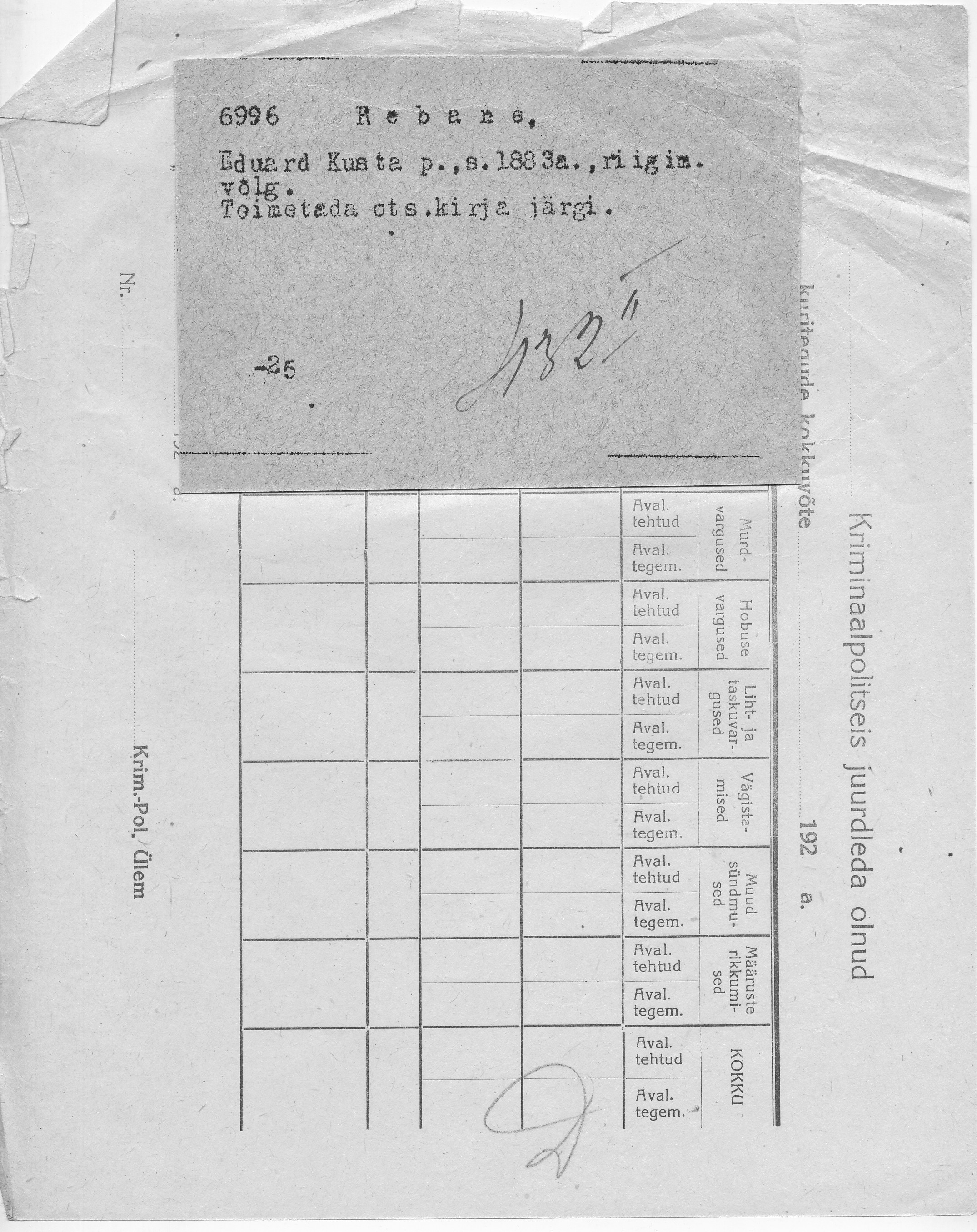 Rebane, Eduard, Kusta