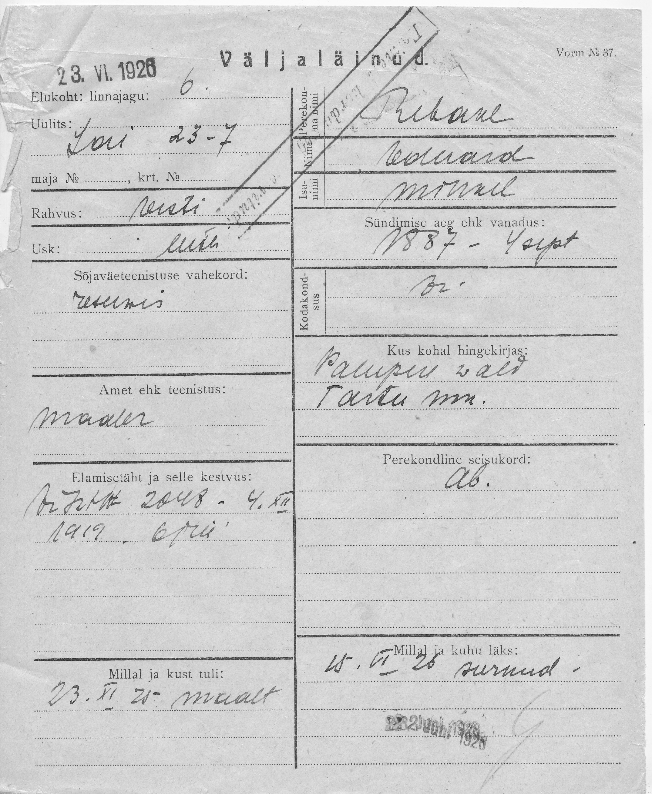 Rebane, Eduard, Mihkel