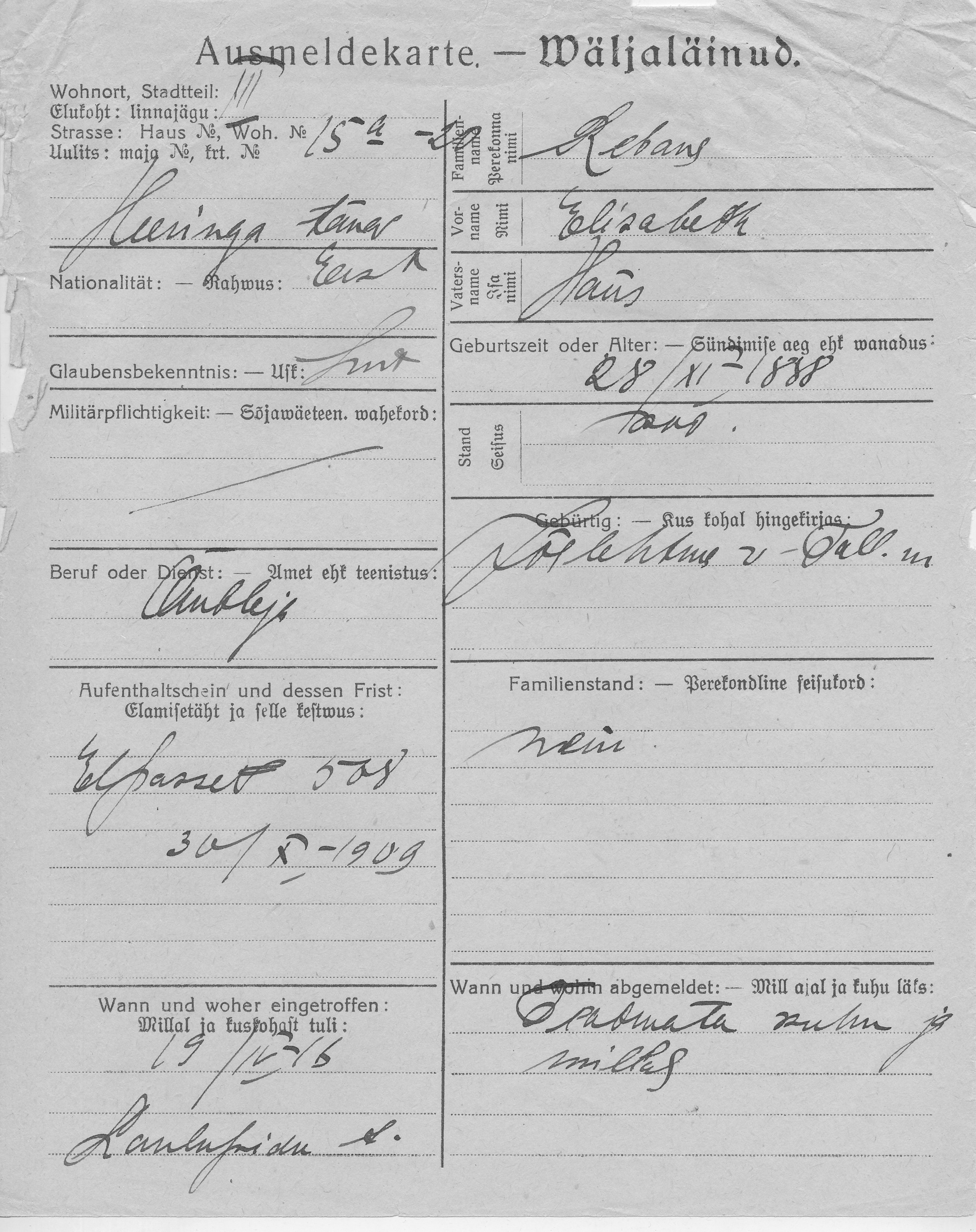 Rebane, Elisabeth, Hans