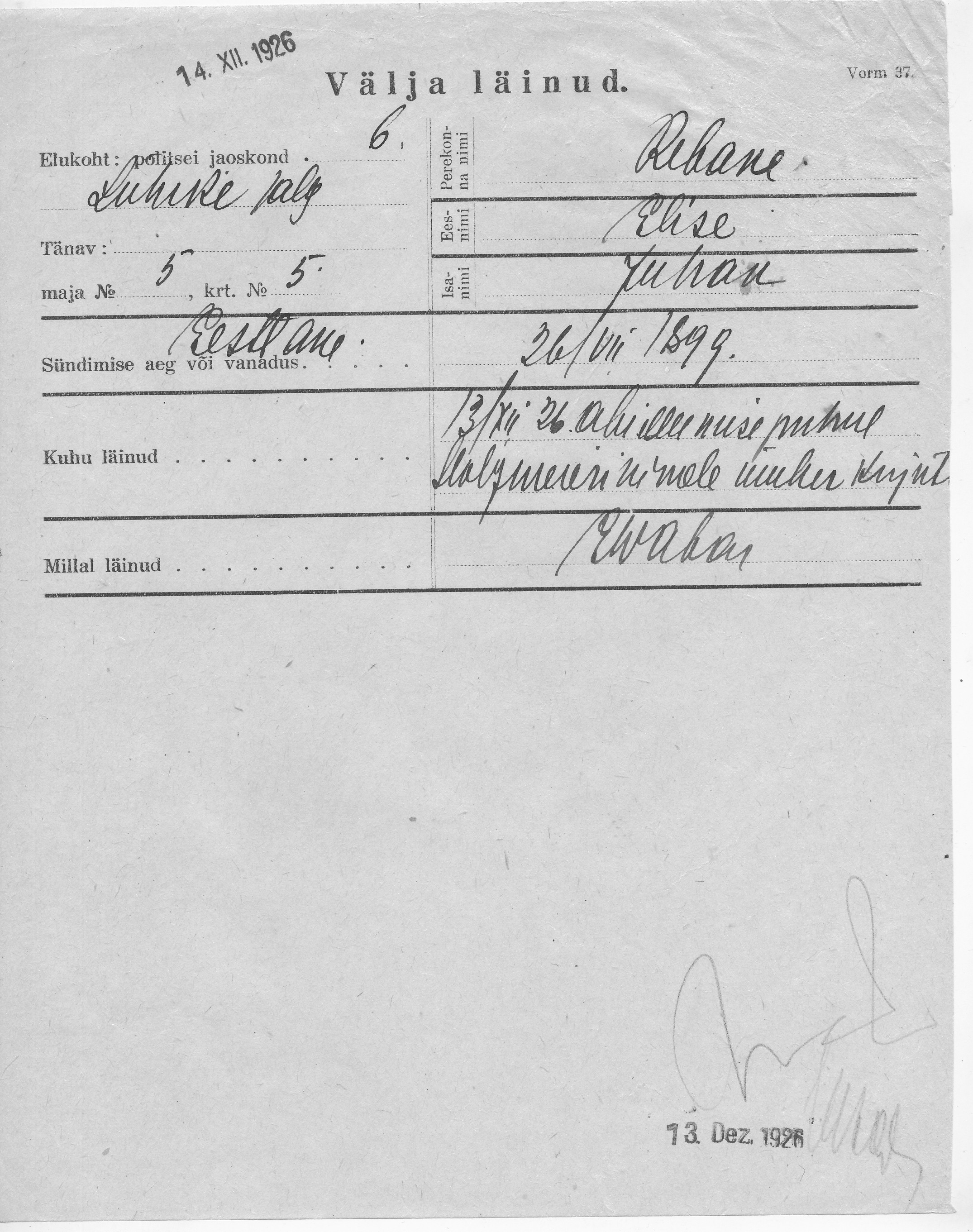 Rebane, Elise, Juhan