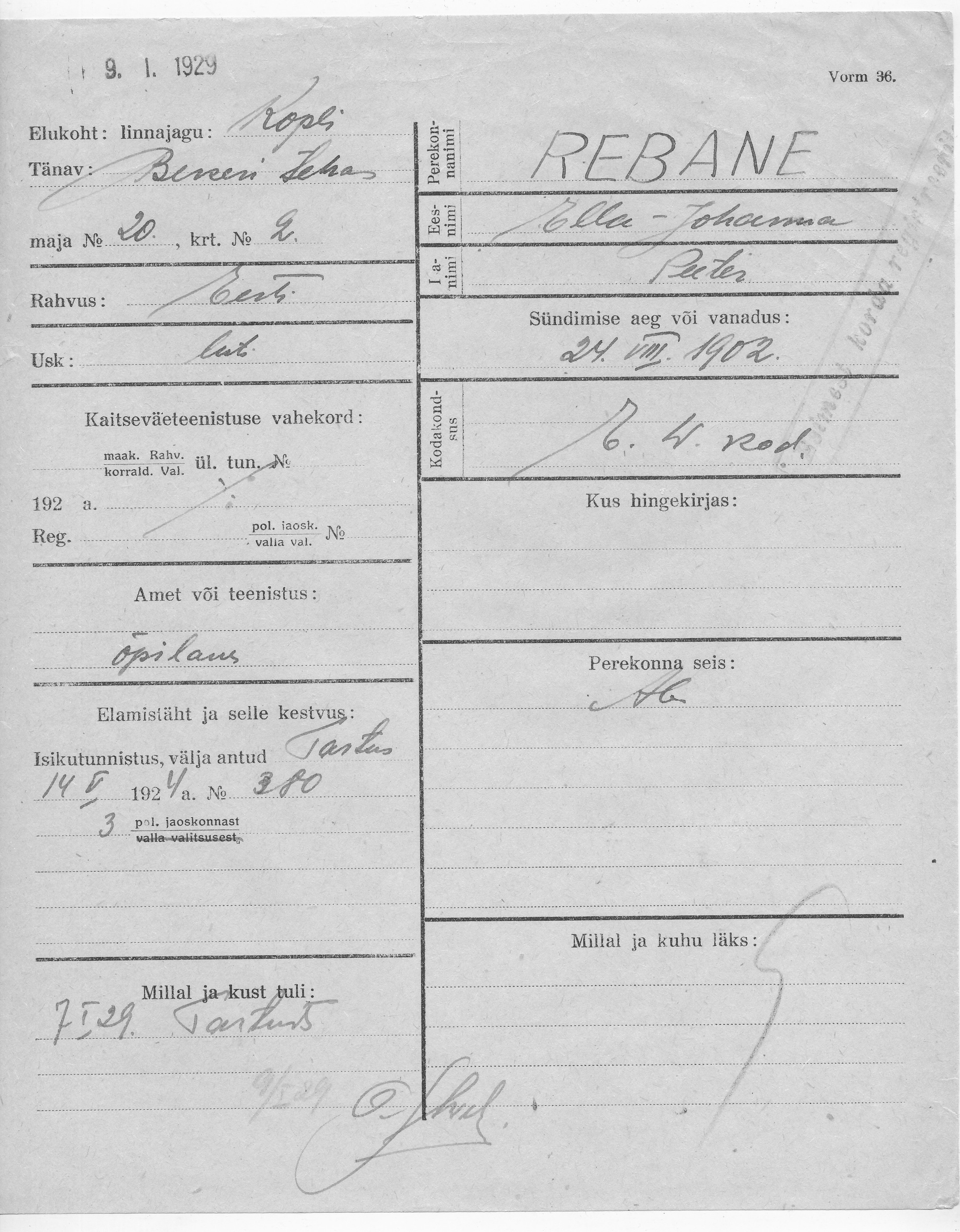 Rebane, Ella-Johanna, Peeter