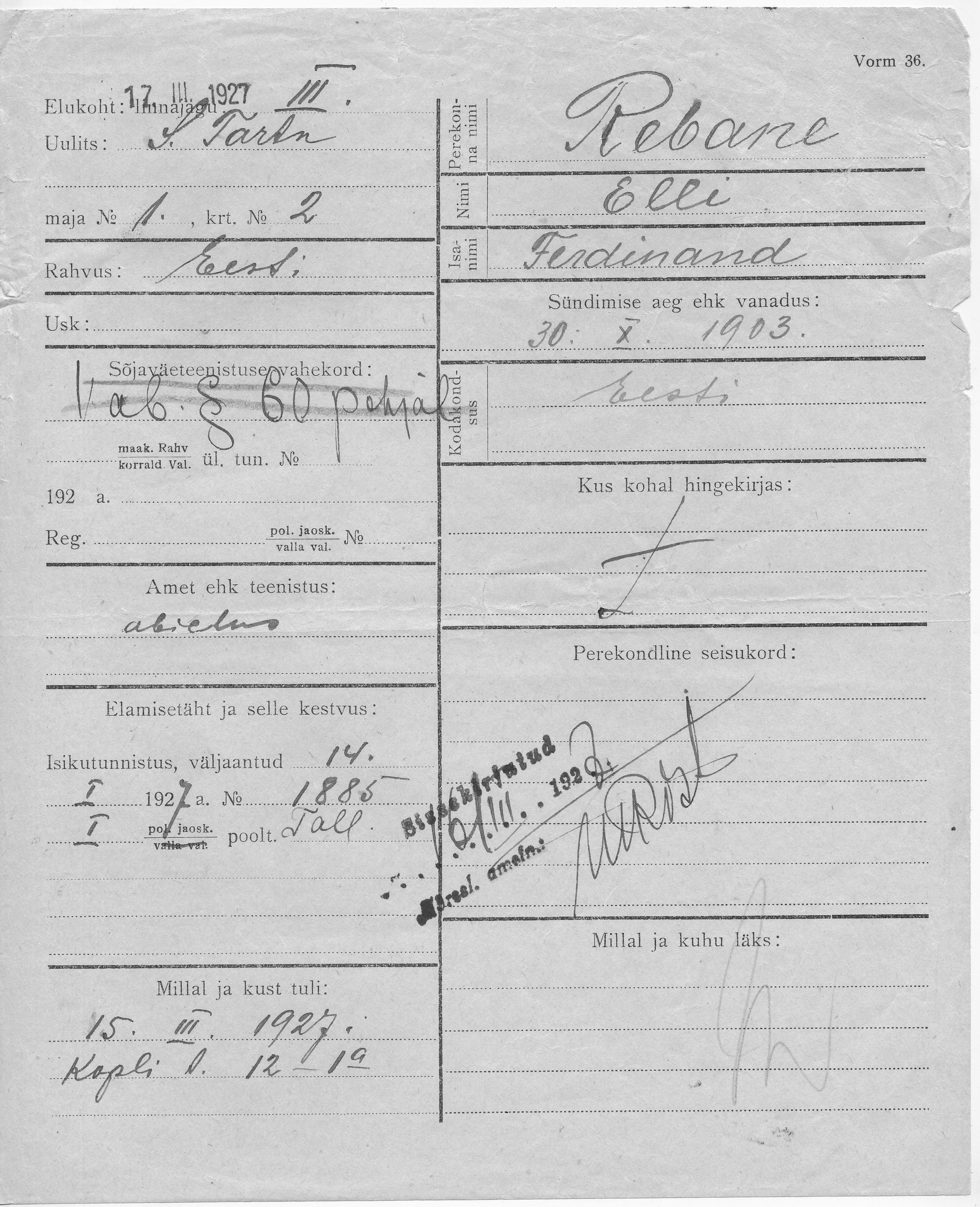 Rebane, Elli, Ferdinand