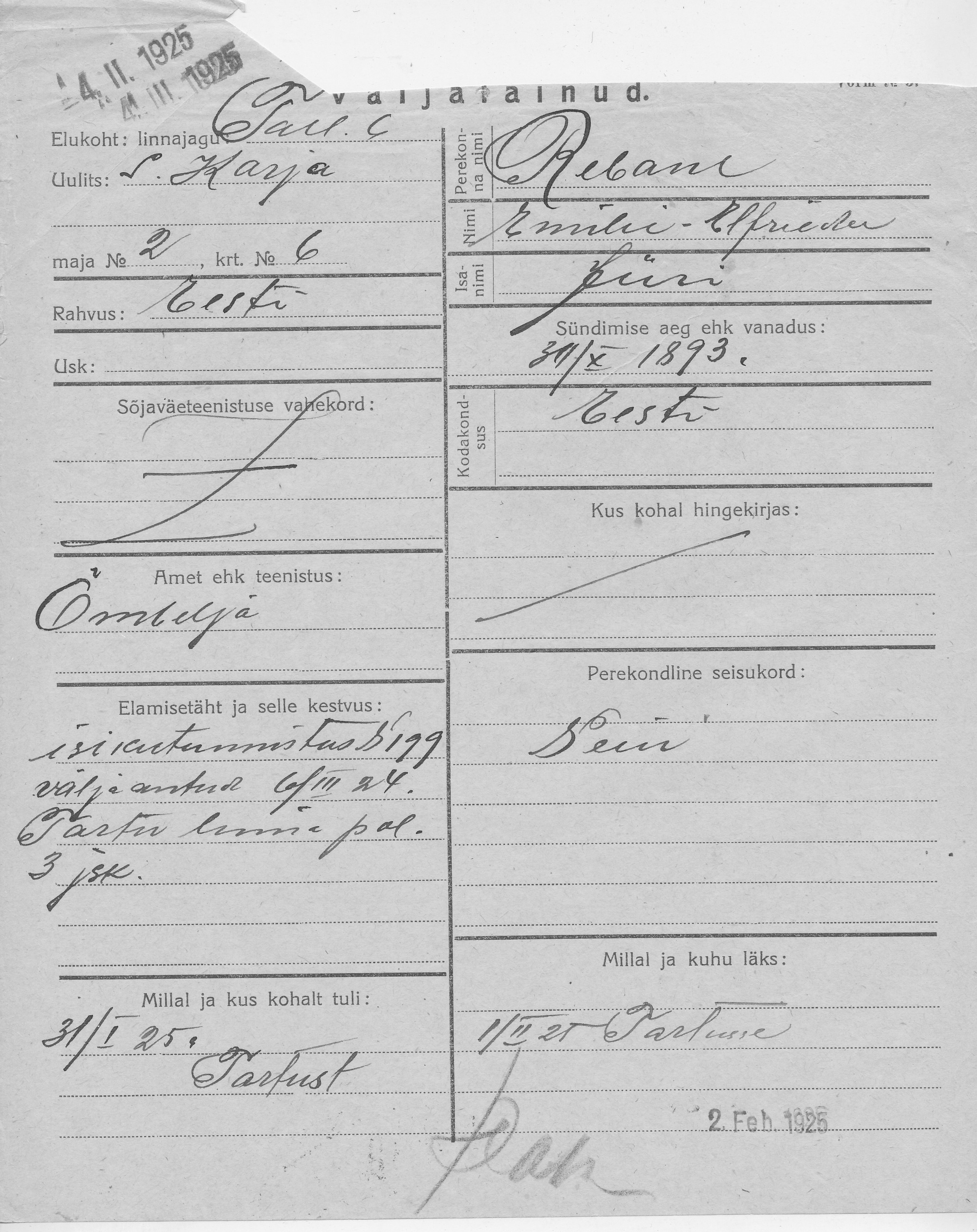 Rebane, Emilie-Elfrieda, Jüri